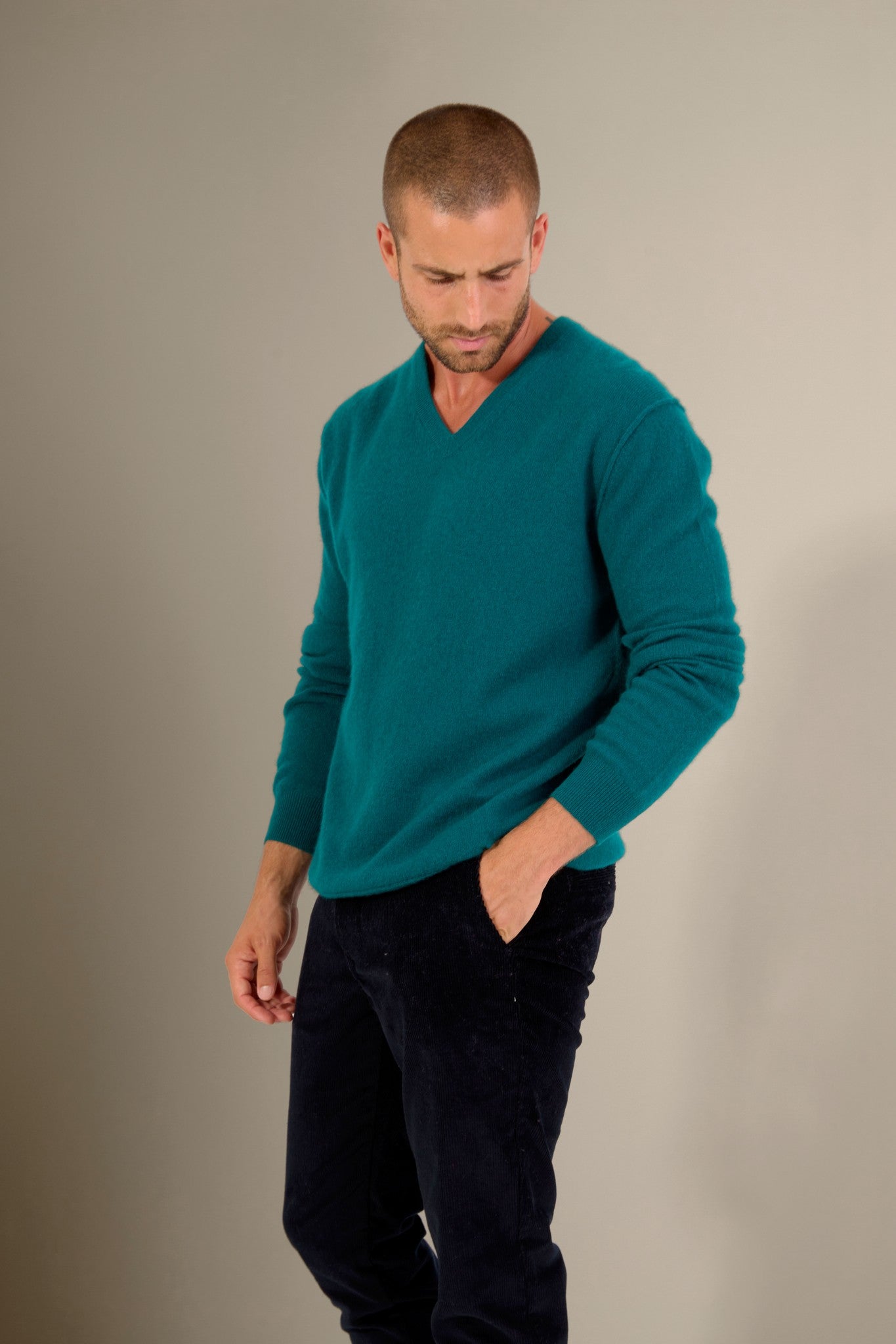 lorenzo pull col v vert anglais 100% cachemire