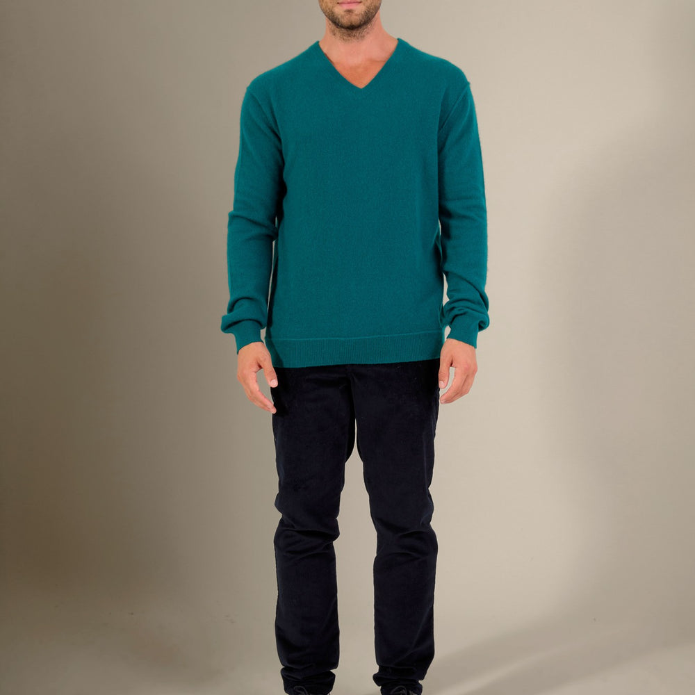 lorenzo pull col v vert anglais 100% cachemire