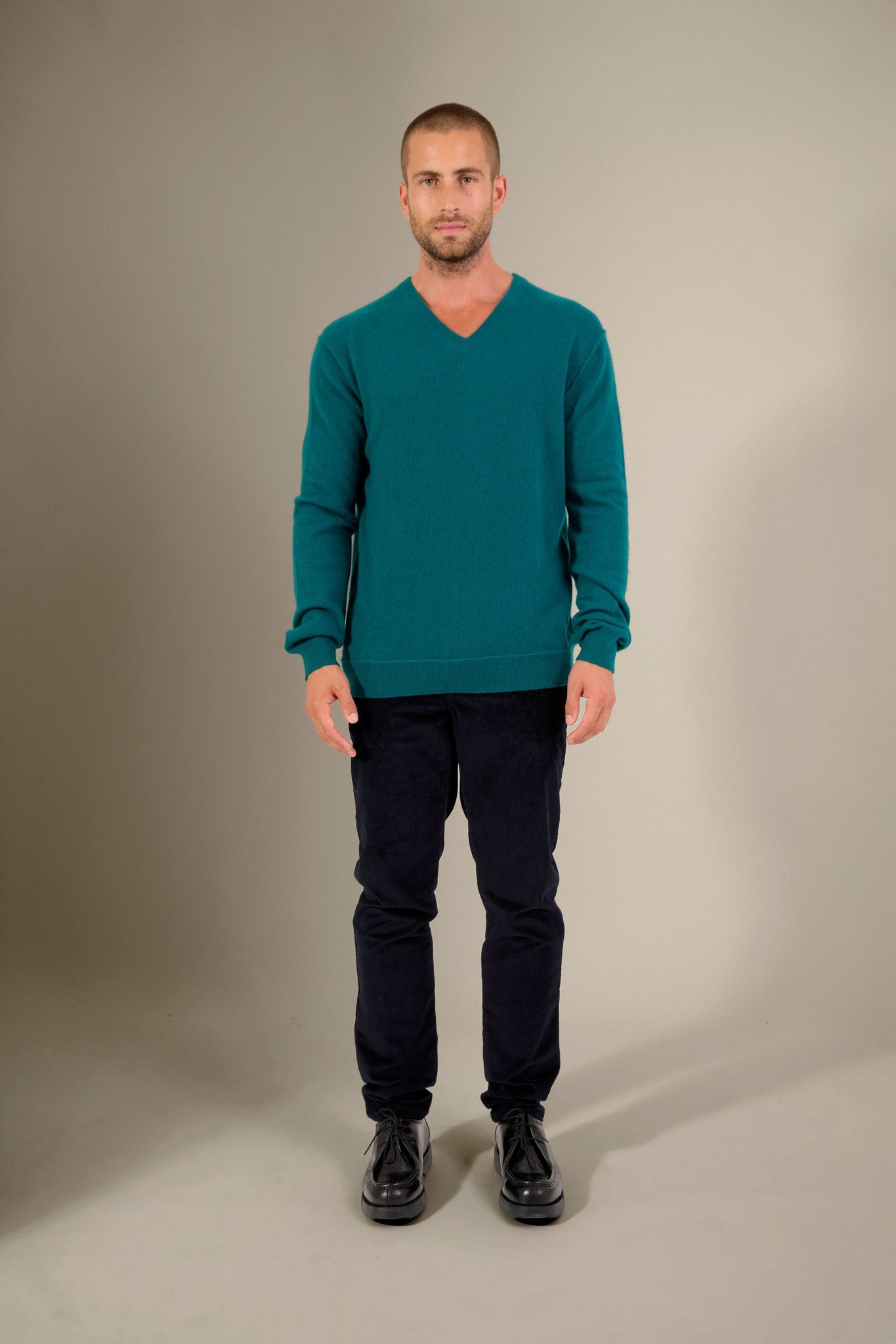 lorenzo pull col v vert anglais 100% cachemire