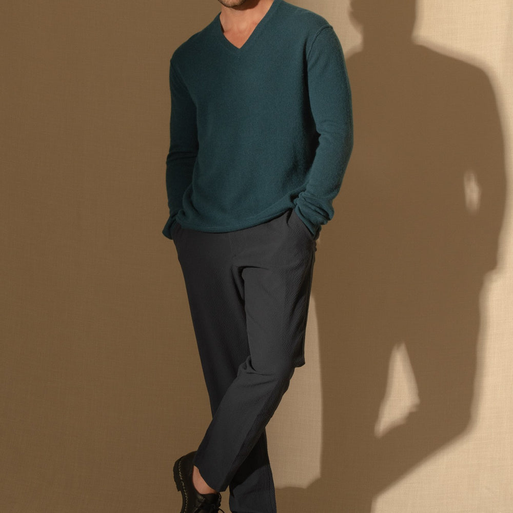 lorenzo pull col v vert canard 100% cachemire