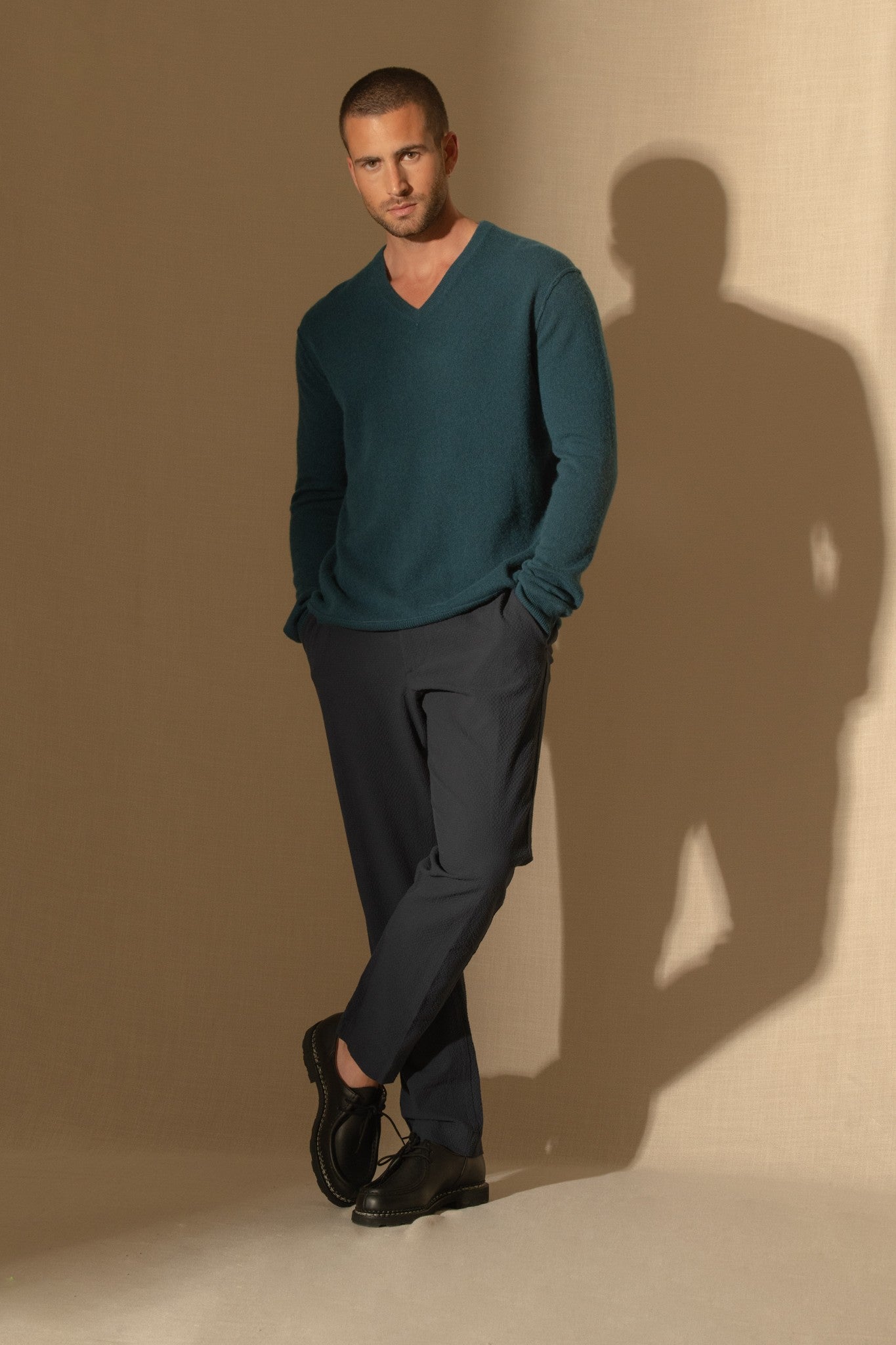 lorenzo pull col v vert canard 100% cachemire