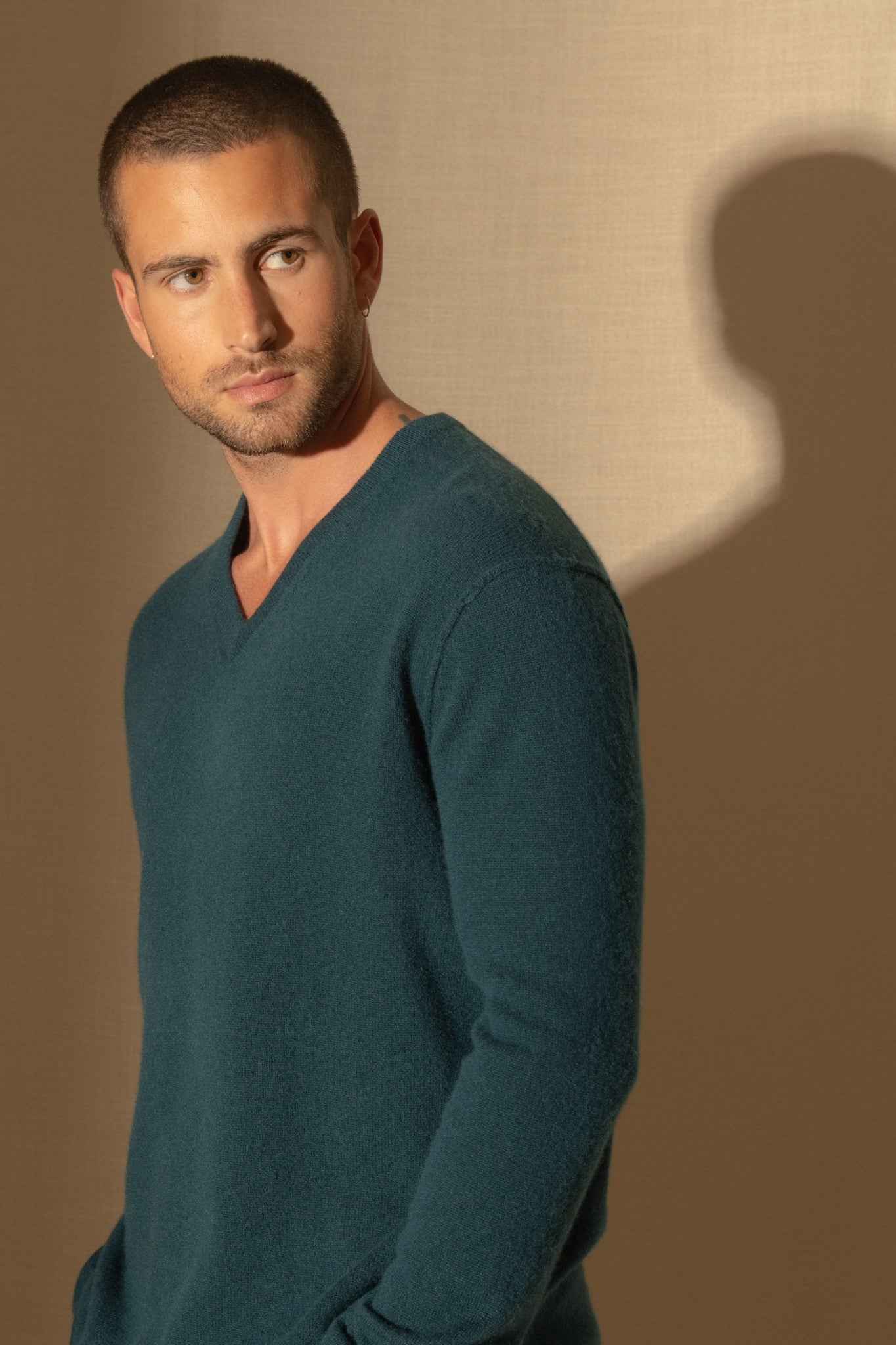 lorenzo pull col v vert canard 100% cachemire