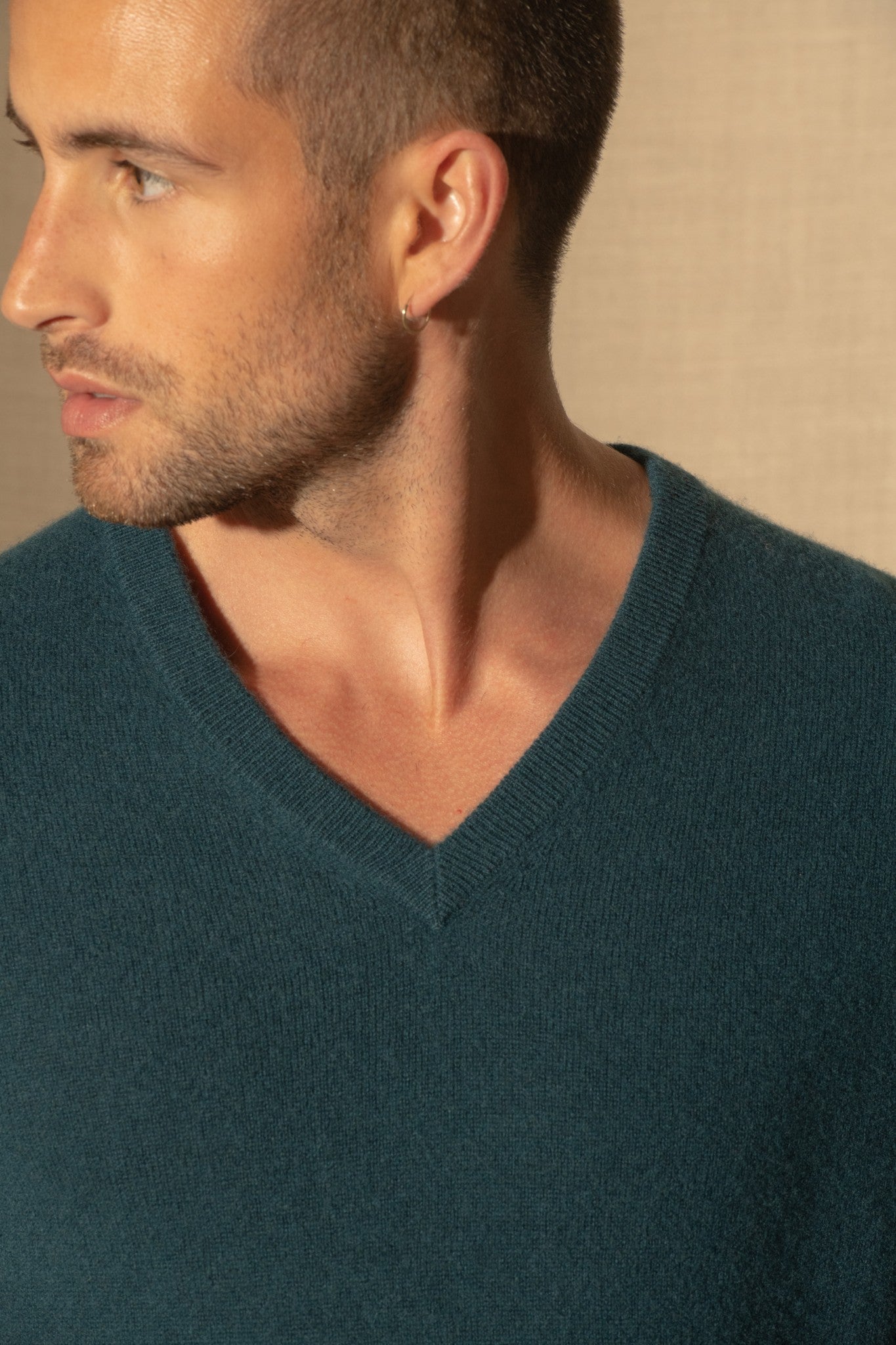 lorenzo pull col v vert canard 100% cachemire