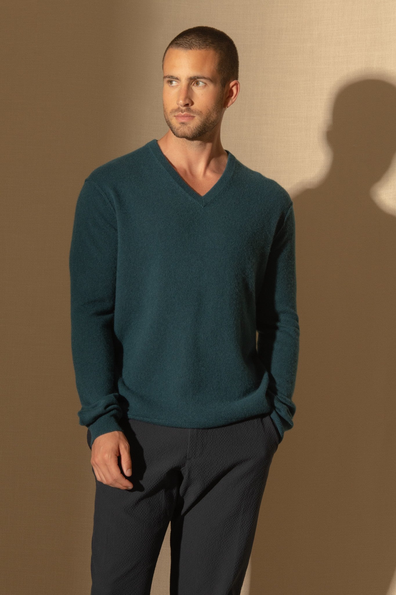 lorenzo pull col v vert canard 100% cachemire