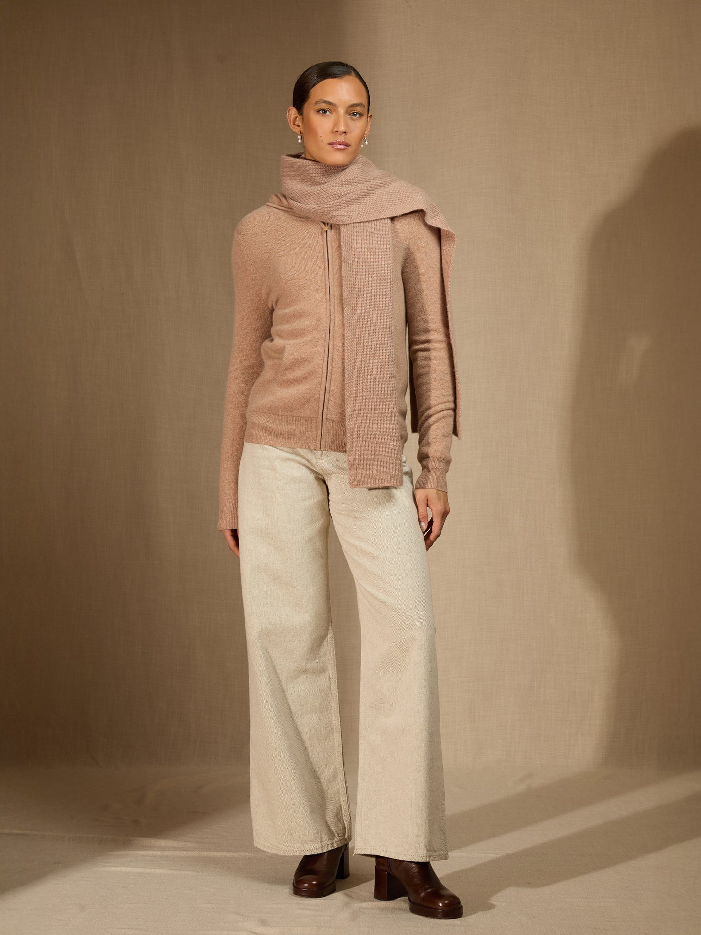 LOUANE écharpe 4 fils camel chiné 100% cachemire