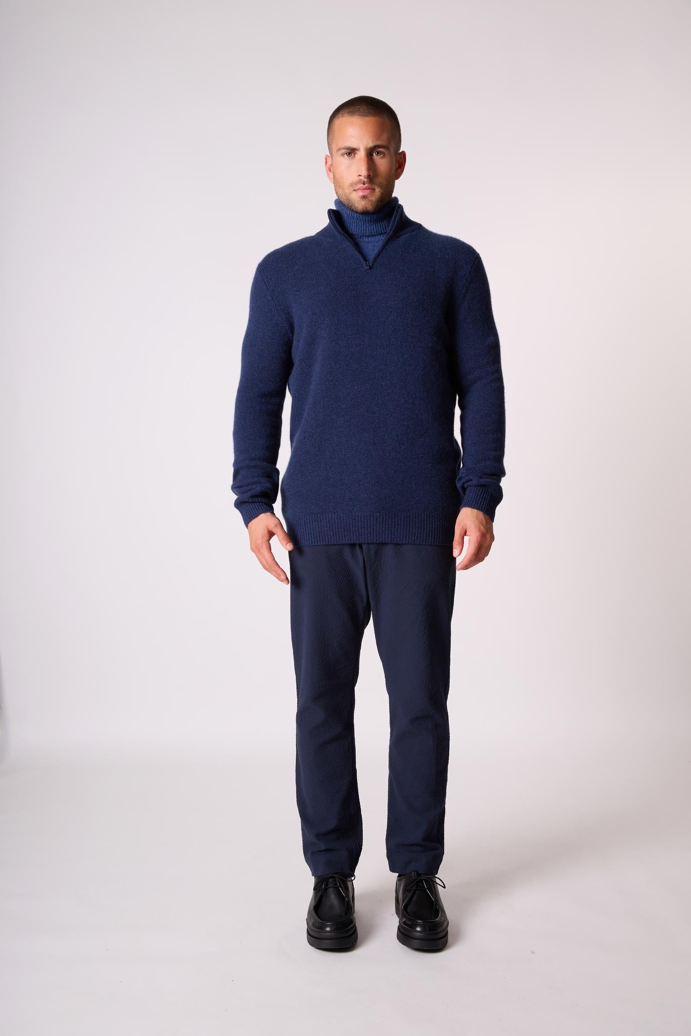 LOUIS pull camionneur 4 fils bleu nuit chiné 100% cachemire