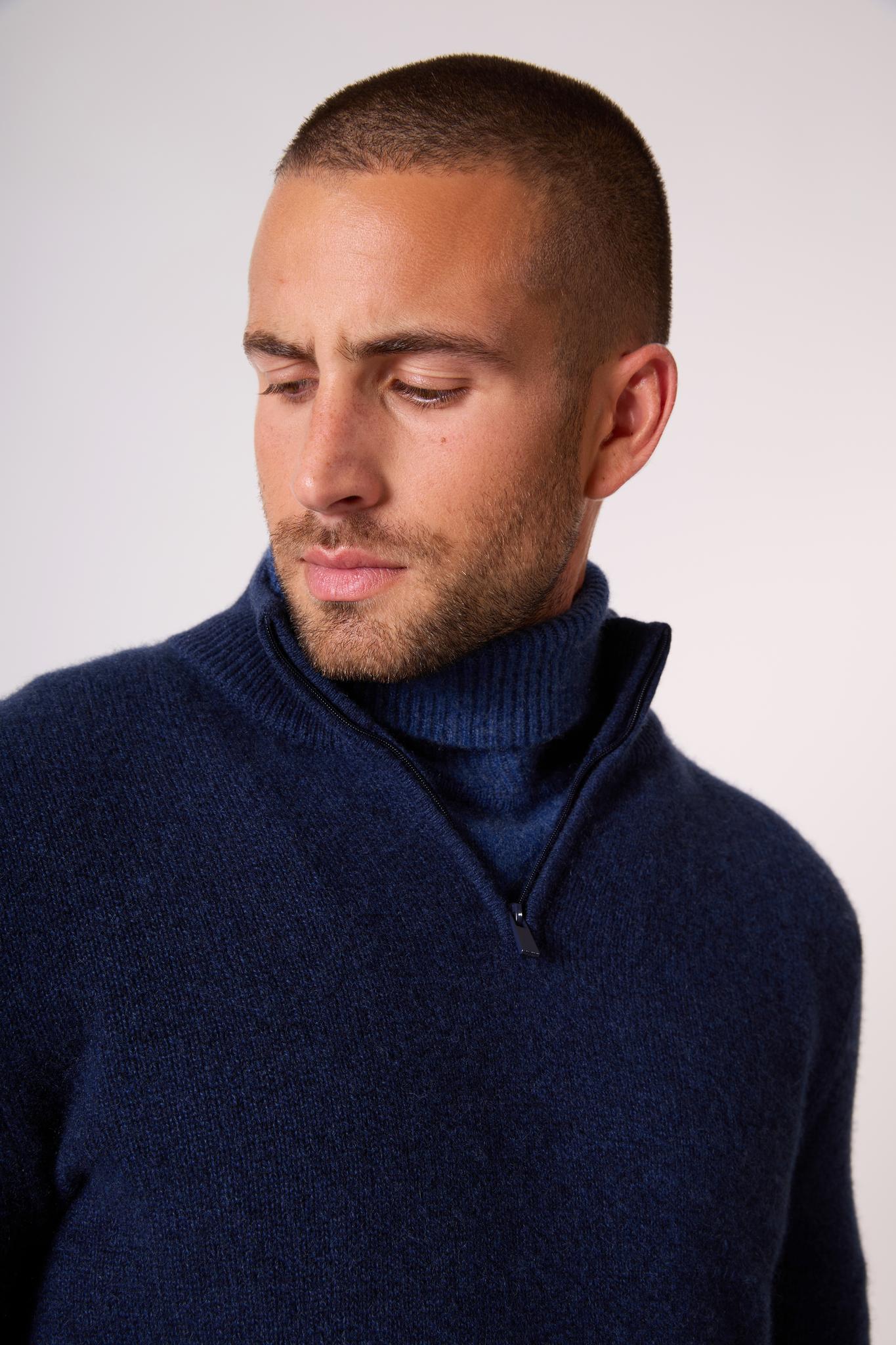 LOUIS pull camionneur 4 fils bleu nuit chiné 100% cachemire