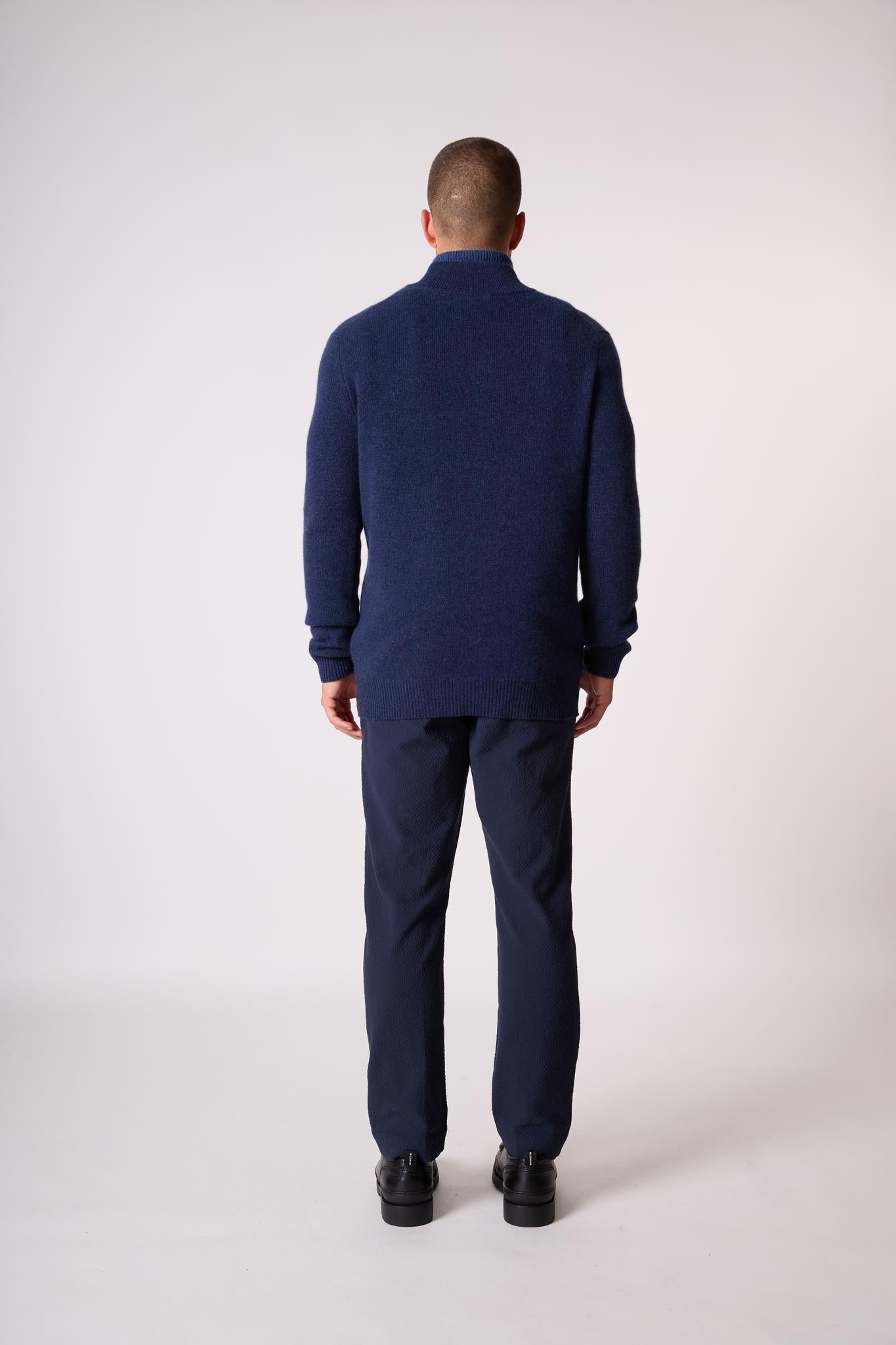 LOUIS pull camionneur 4 fils bleu nuit chiné 100% cachemire