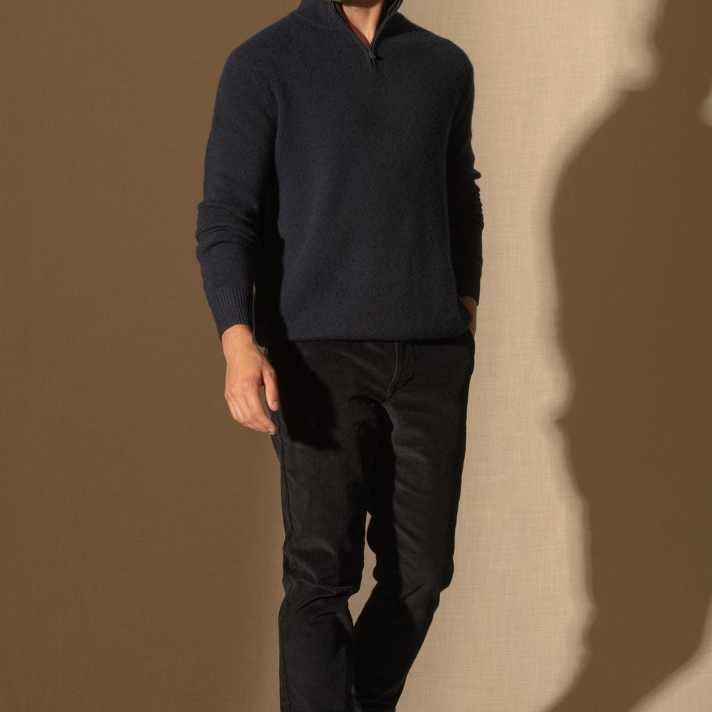 LOUIS pull camionneur 4 fils navy 100% cachemire