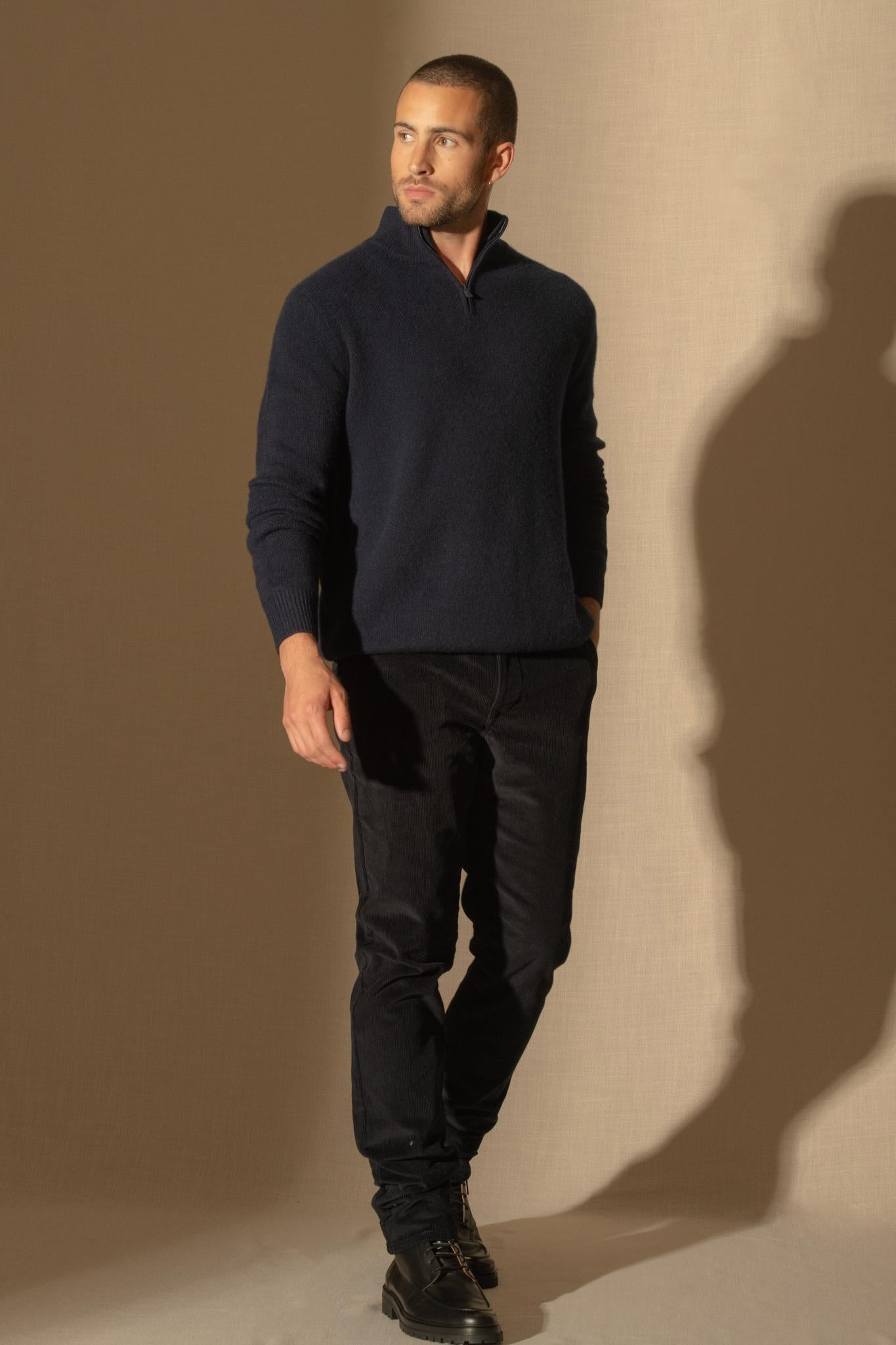 LOUIS pull camionneur 4 fils navy 100% cachemire