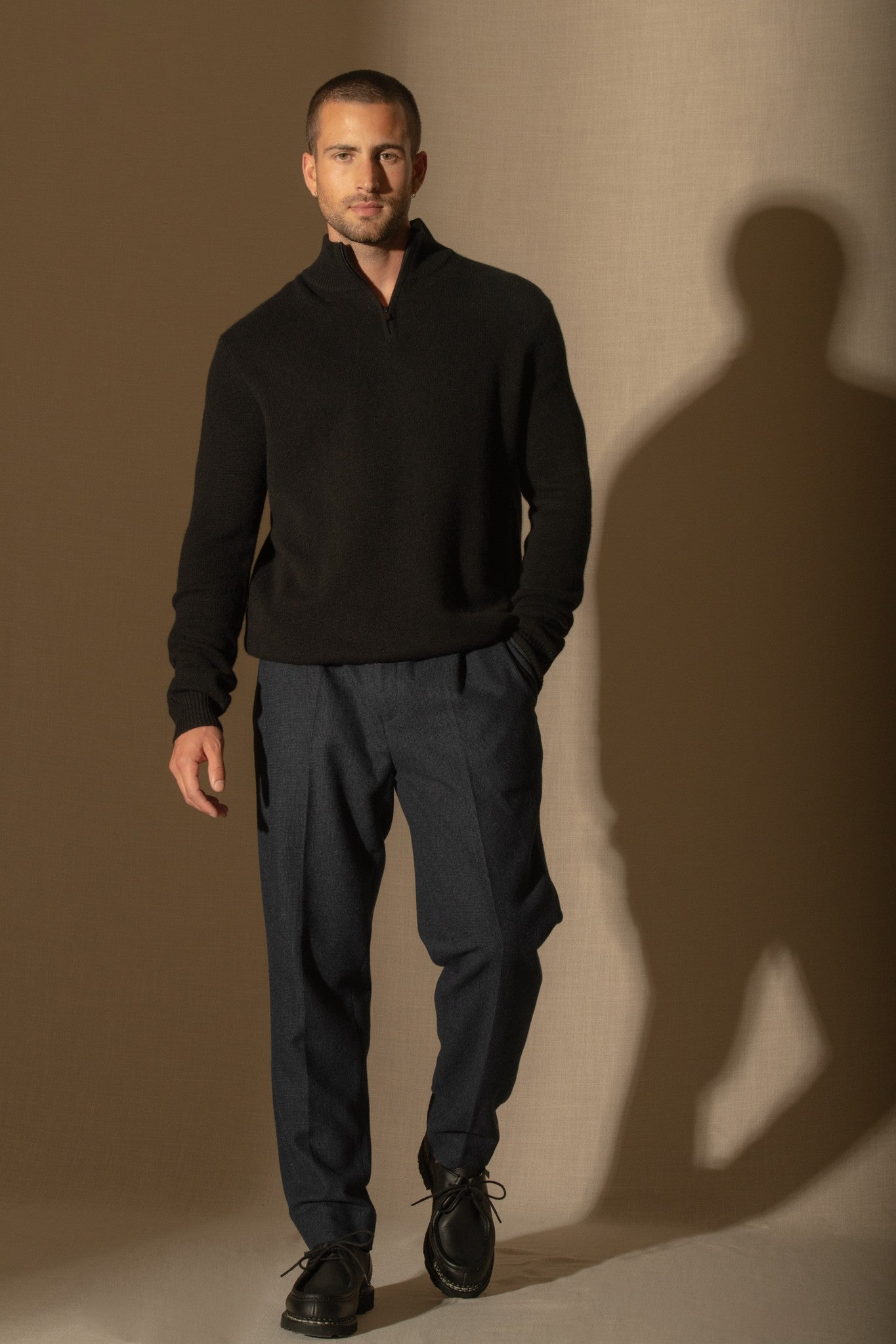 louis pull camionneur 4 fils noir 100% cachemire