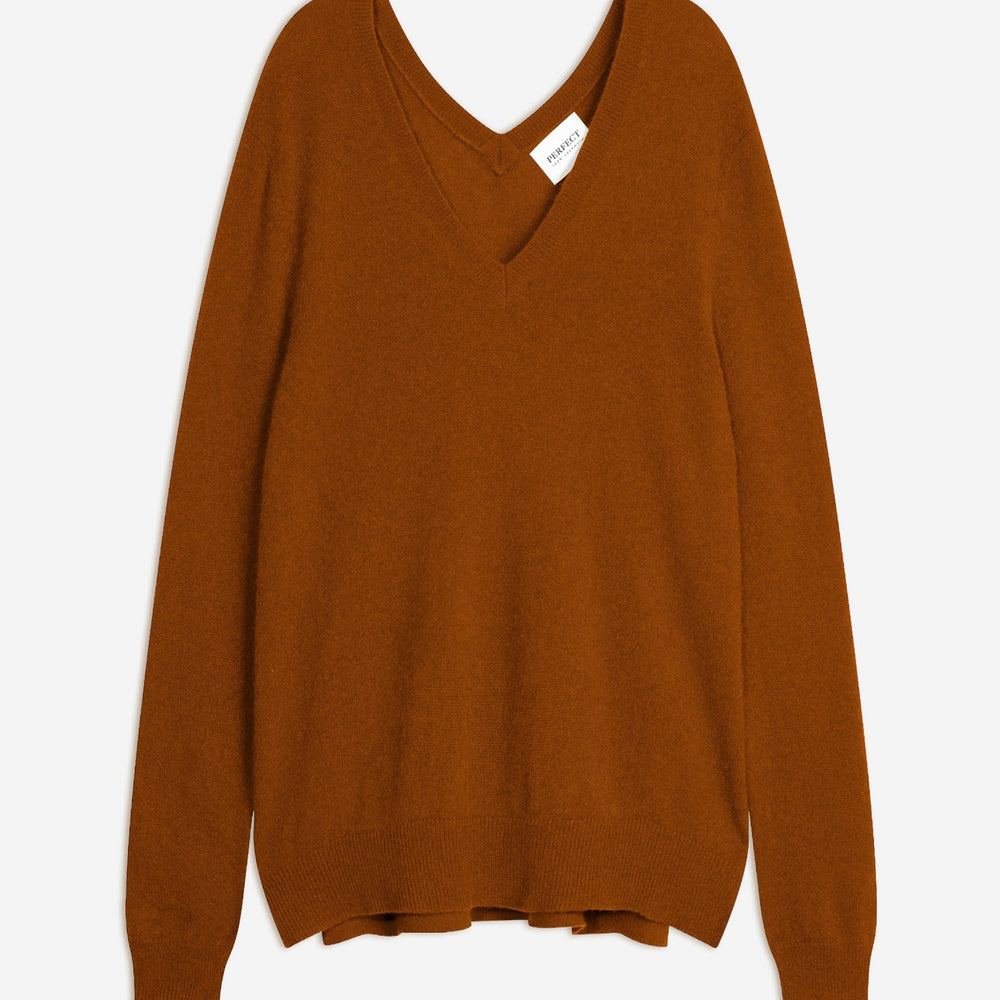 lova pull col v devant et dos auburn 100% cachemire