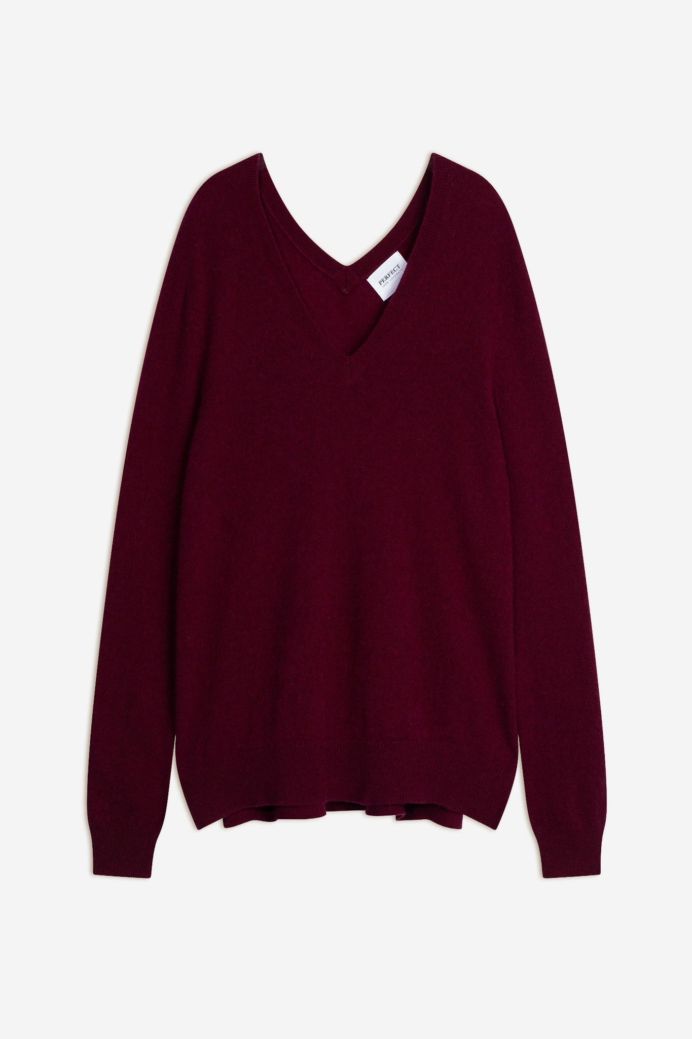 lova pull col v devant et dos bordeaux 100% cachemire