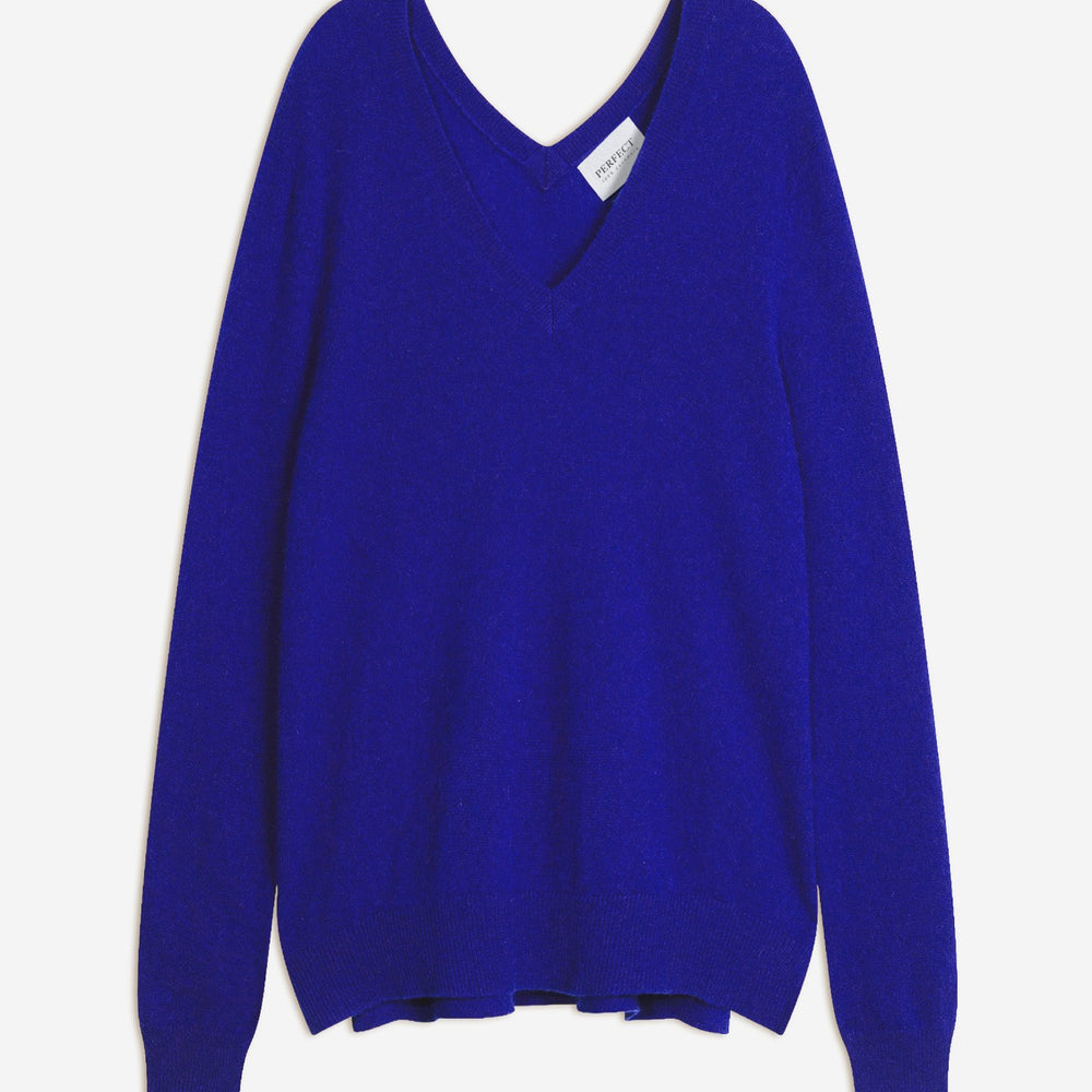 lova pull col v devant et dos indigo 100% cachemire