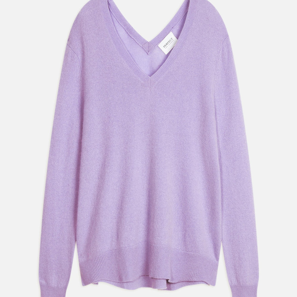 lova pull col v devant et dos mauve 100% cachemire