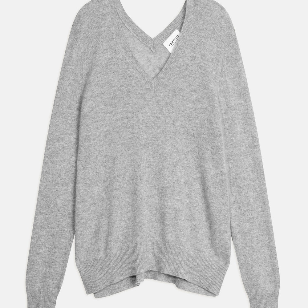 lova pull col v devant et dos nuage chiné 100% cachemire