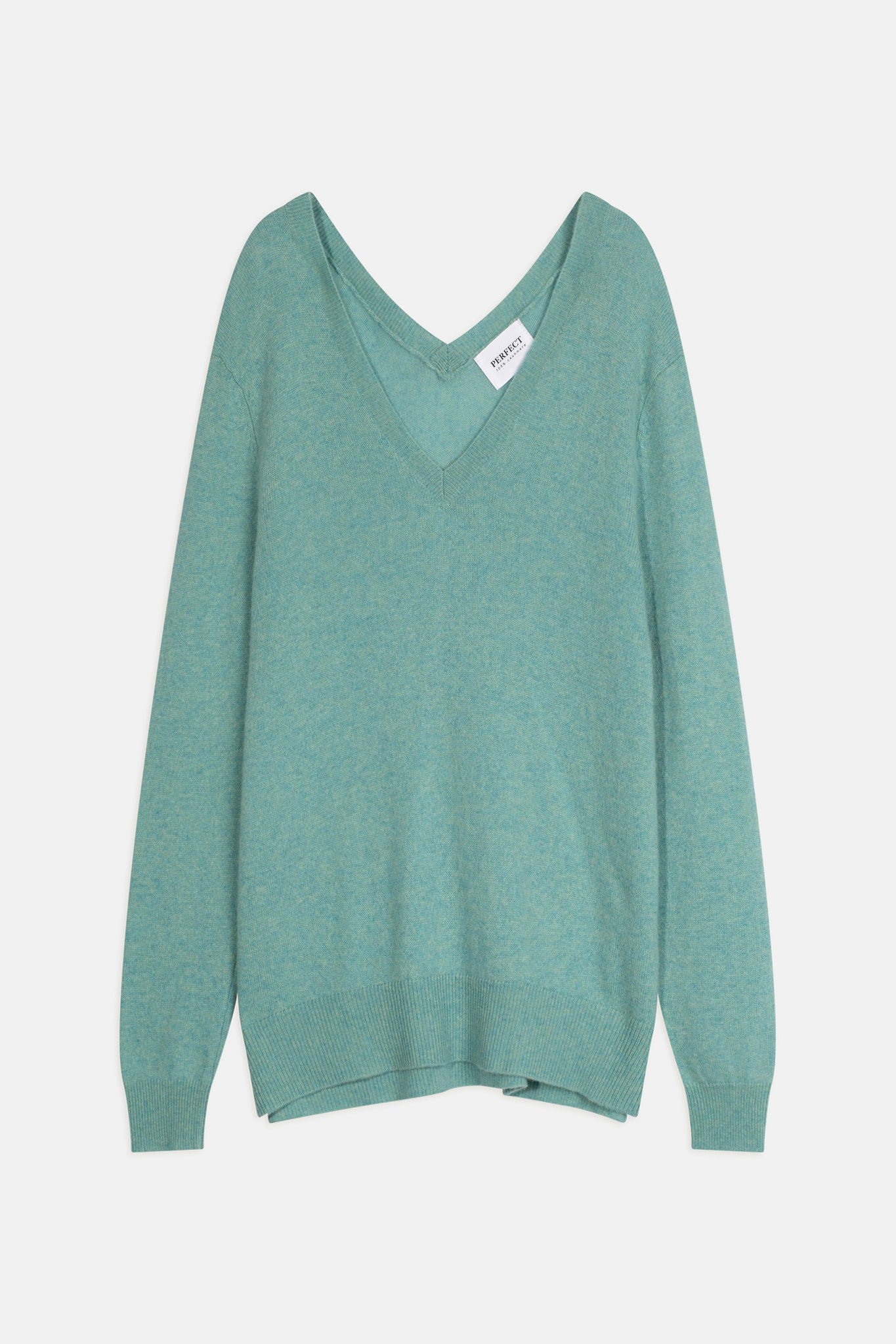 lova pull col v devant et dos vert chiné 100% cachemire