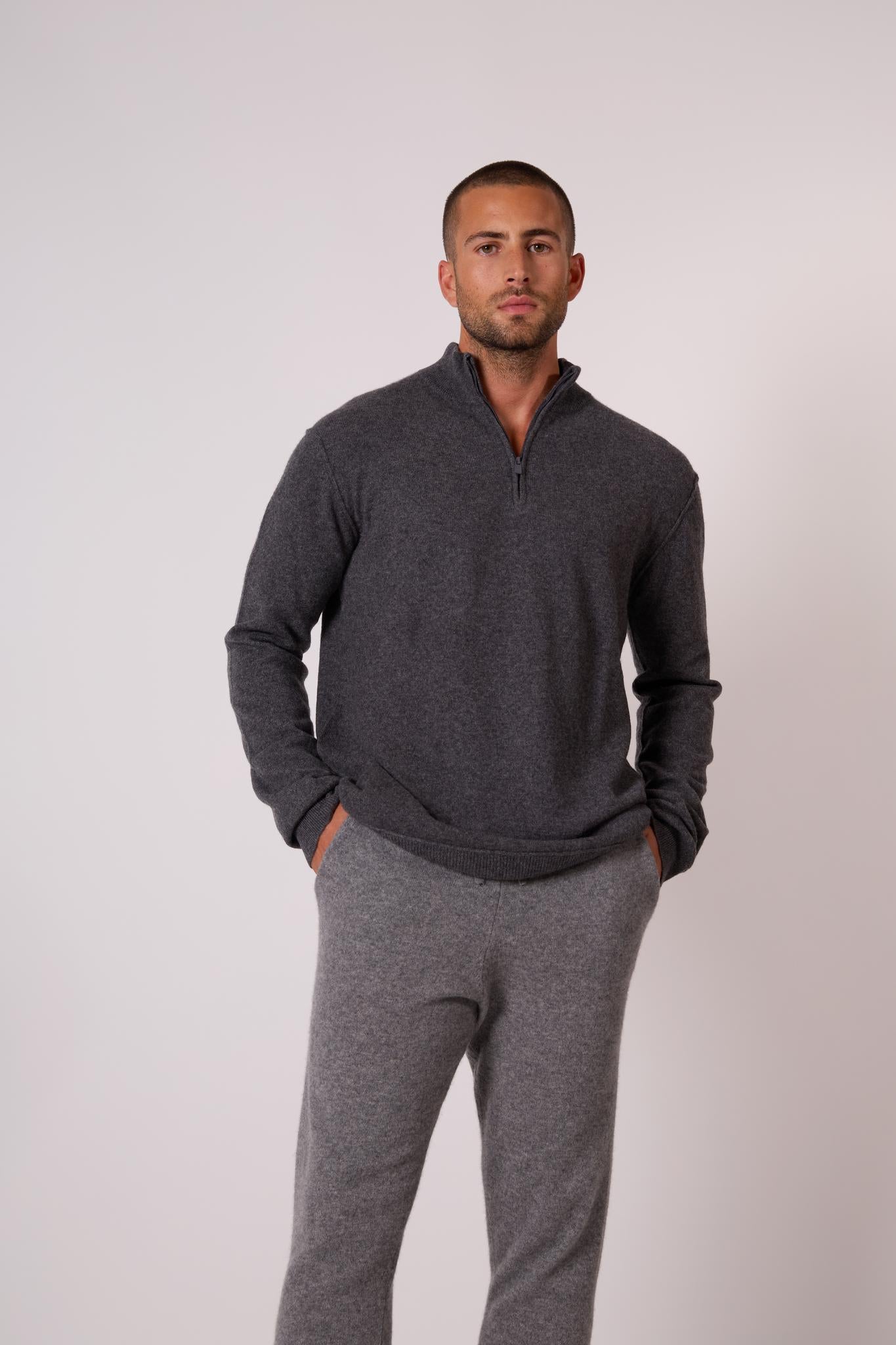 LUCAS pull camionneur anthracite chiné 100% cachemire
