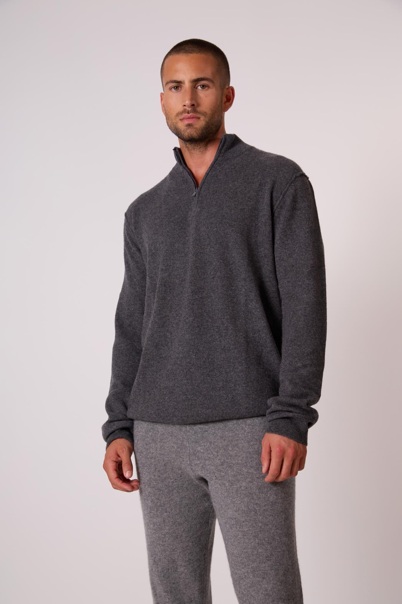 LUCAS pull camionneur anthracite chiné 100% cachemire