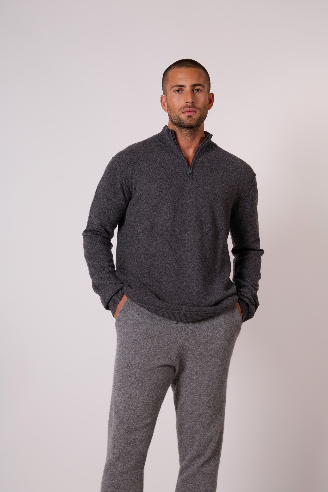 lucas pull camionneur anthracite chiné 100% cachemire