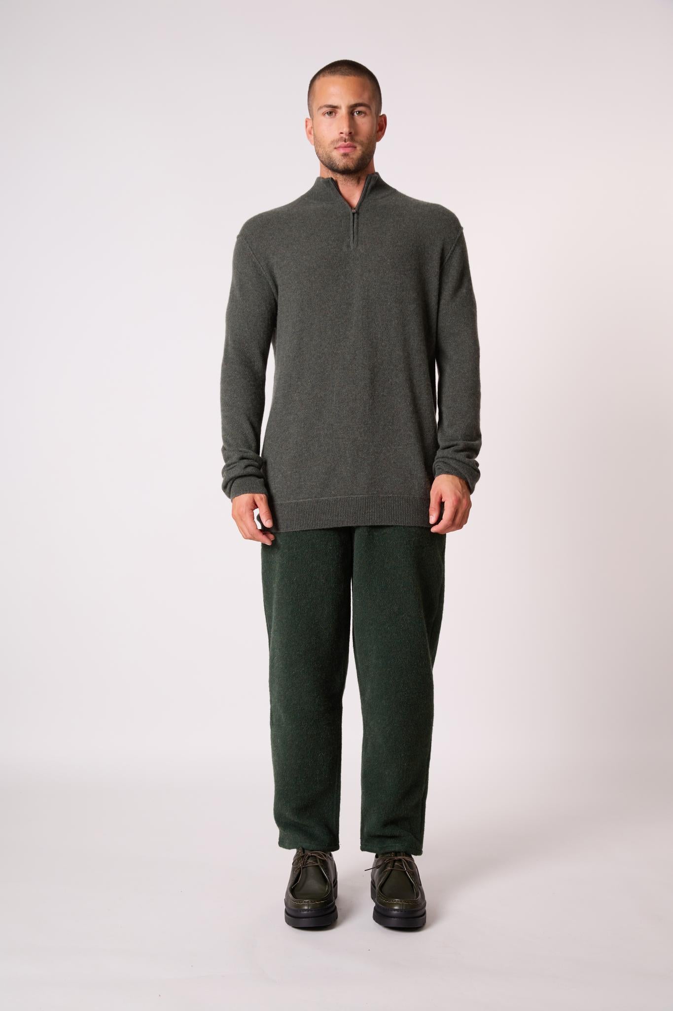 LUCAS pull camionneur kaki chiné 100% cachemire