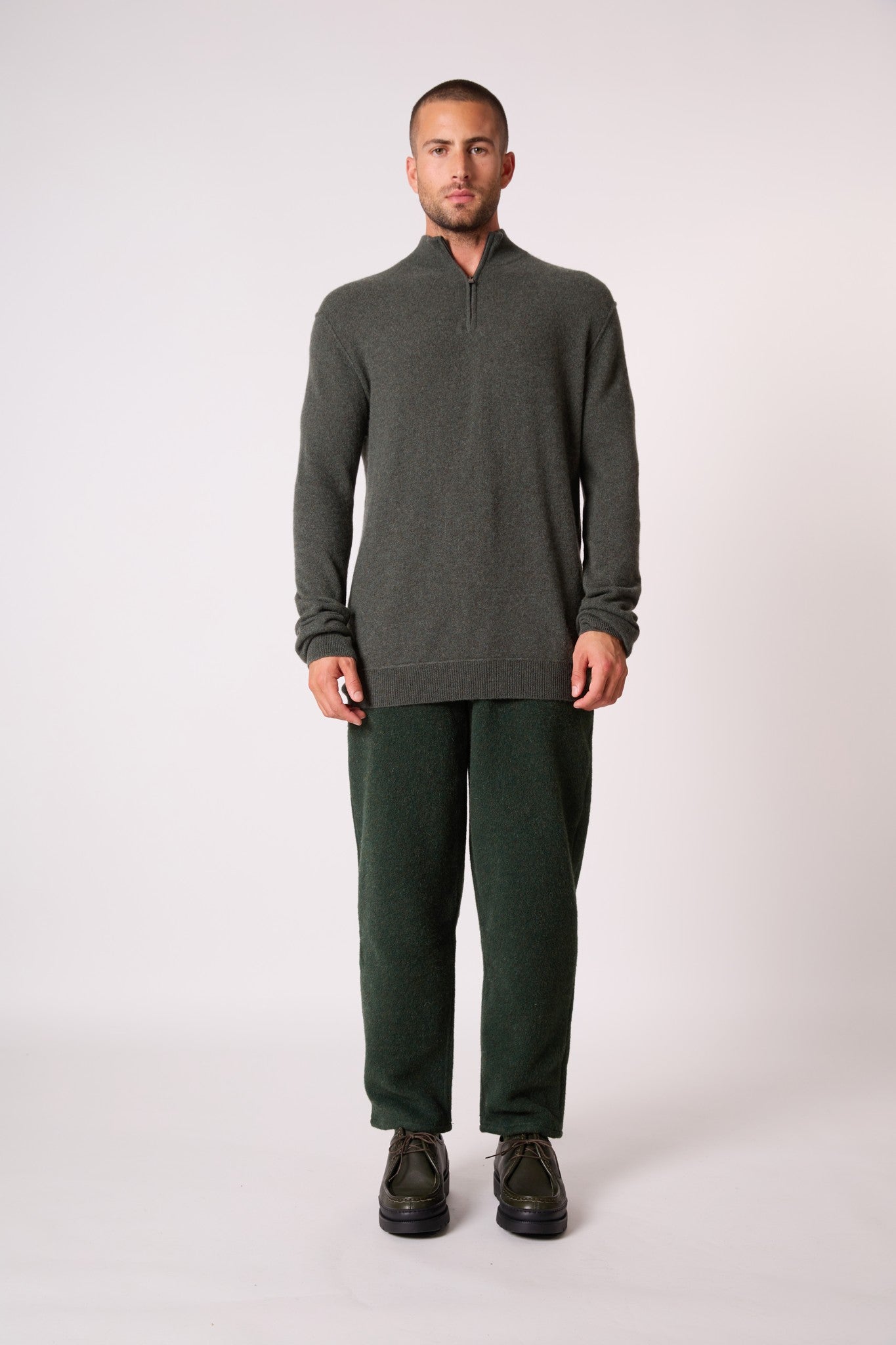 lucas pull camionneur kaki chiné 100% cachemire