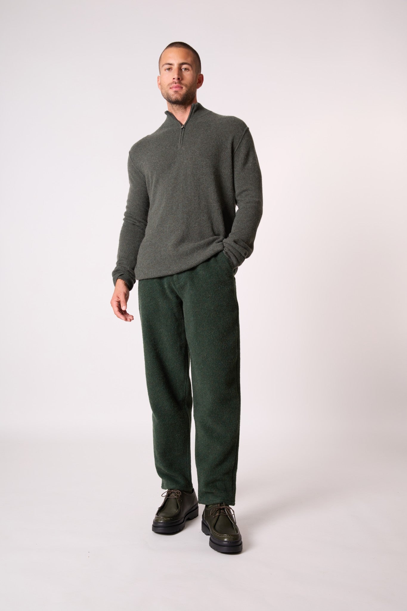 lucas pull camionneur kaki chiné 100% cachemire