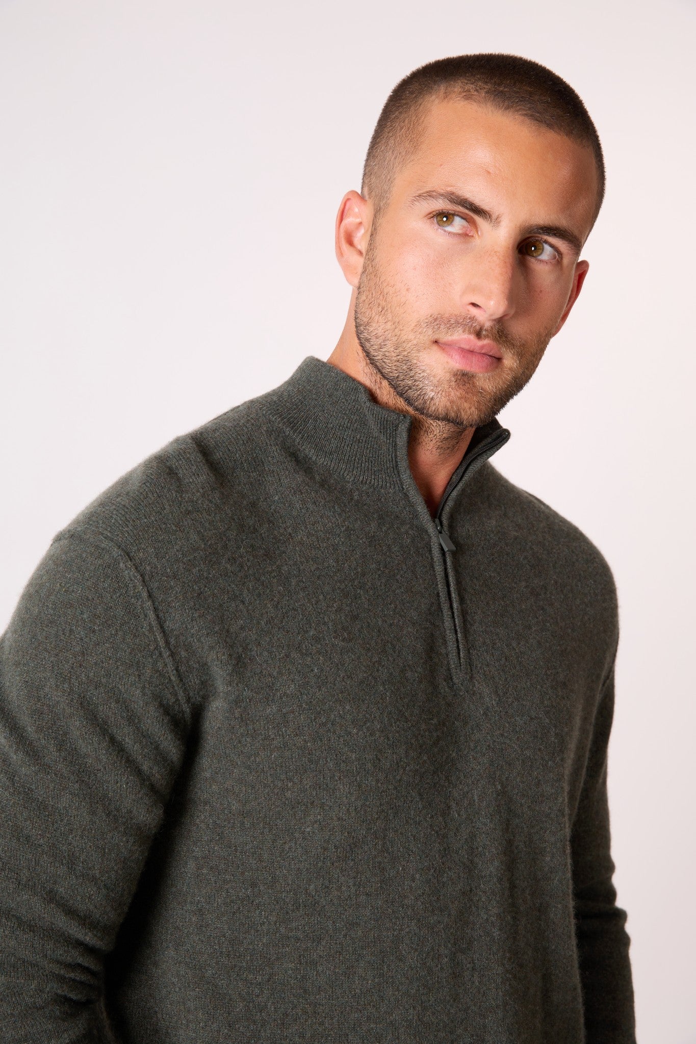 lucas pull camionneur kaki chiné 100% cachemire