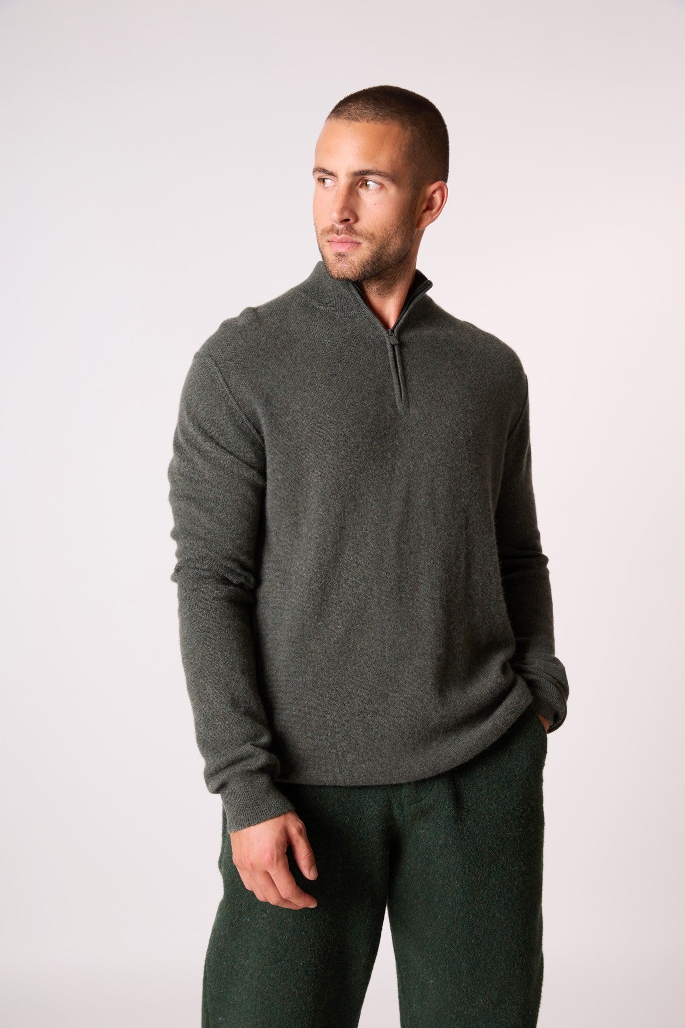 lucas pull camionneur kaki chiné 100% cachemire