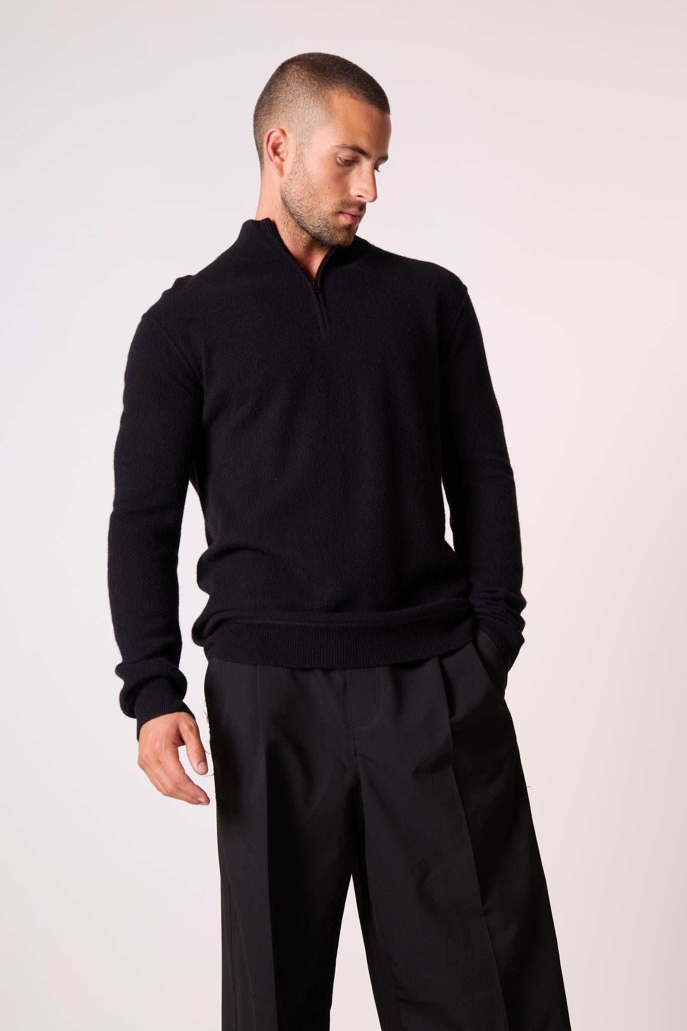 LUCAS pull camionneur noir 100% cachemire