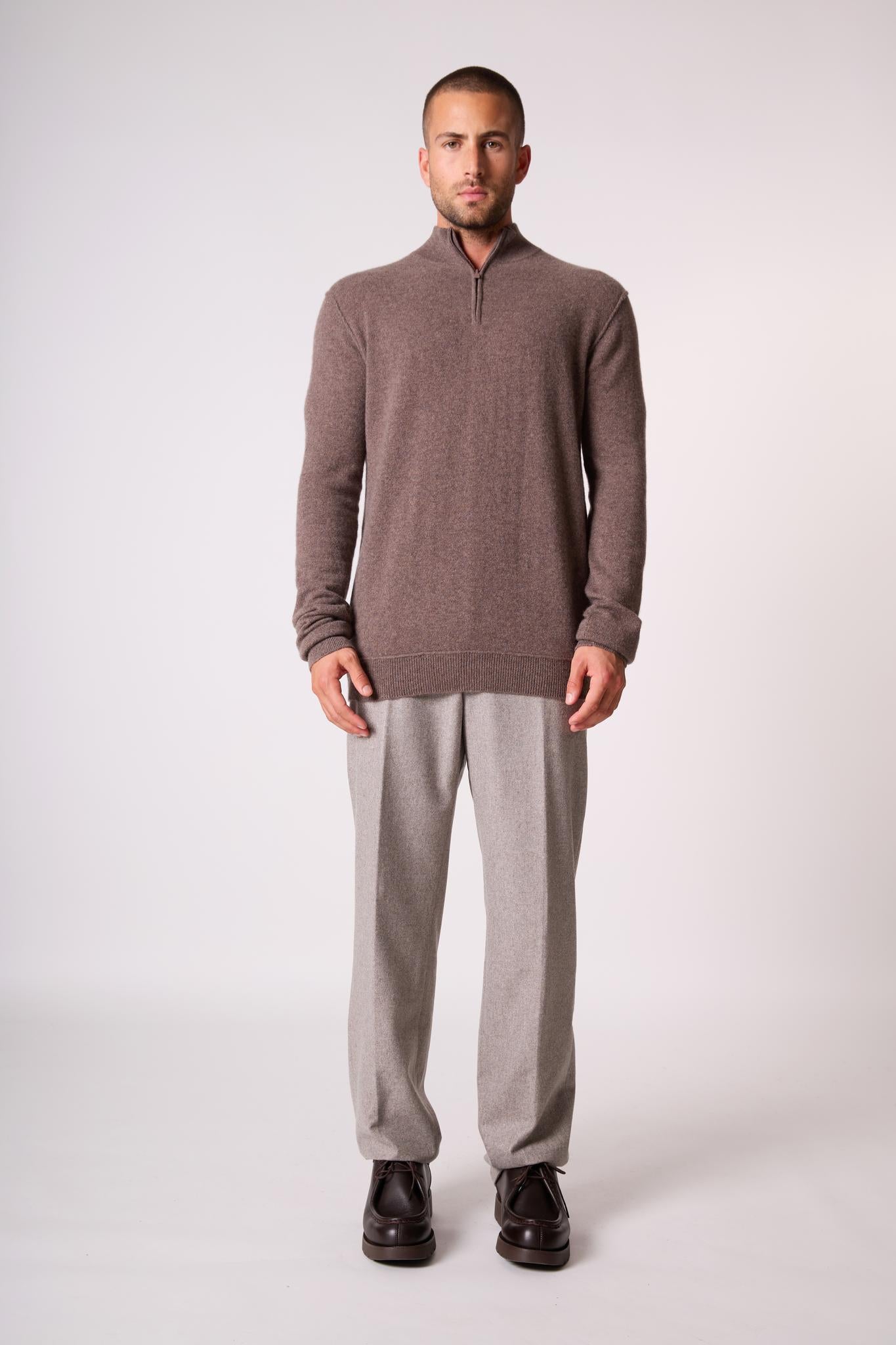 LUCAS pull camionneur taupe chiné 100% cachemire