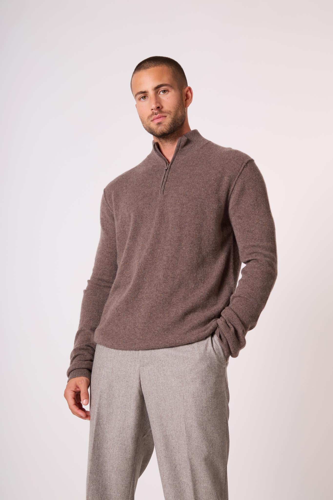 LUCAS pull camionneur taupe chiné 100% cachemire