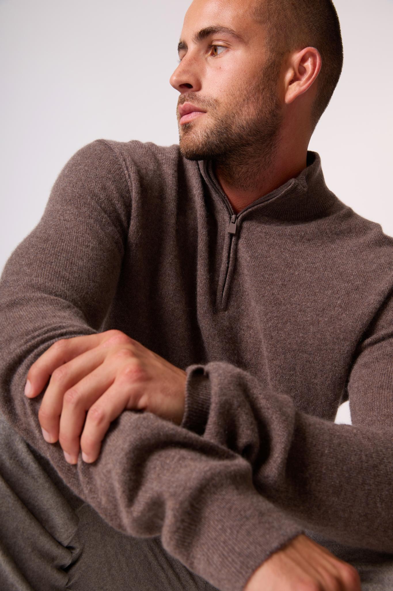 LUCAS pull camionneur taupe chiné 100% cachemire