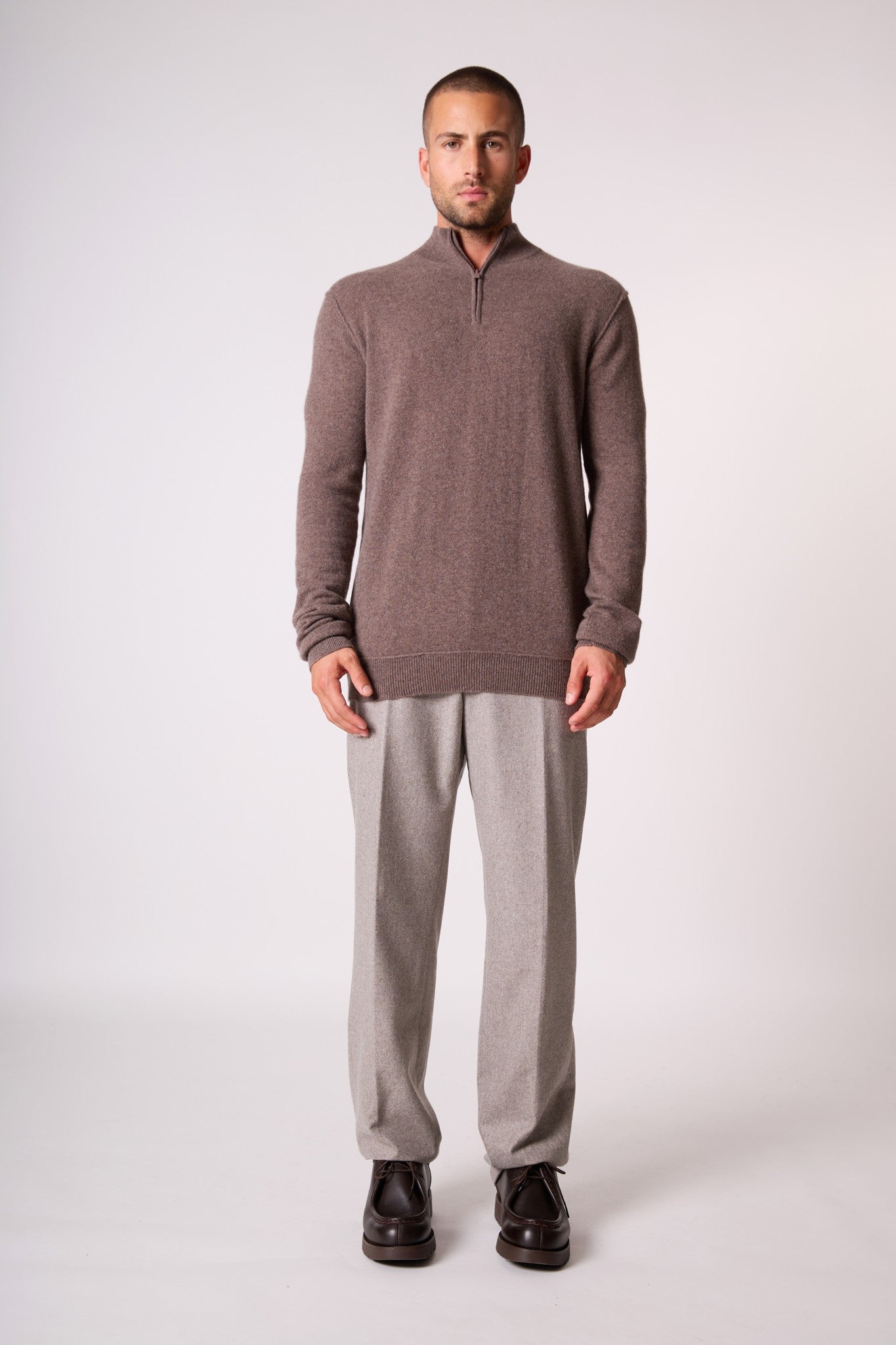 lucas pull camionneur taupe chiné 100% cachemire