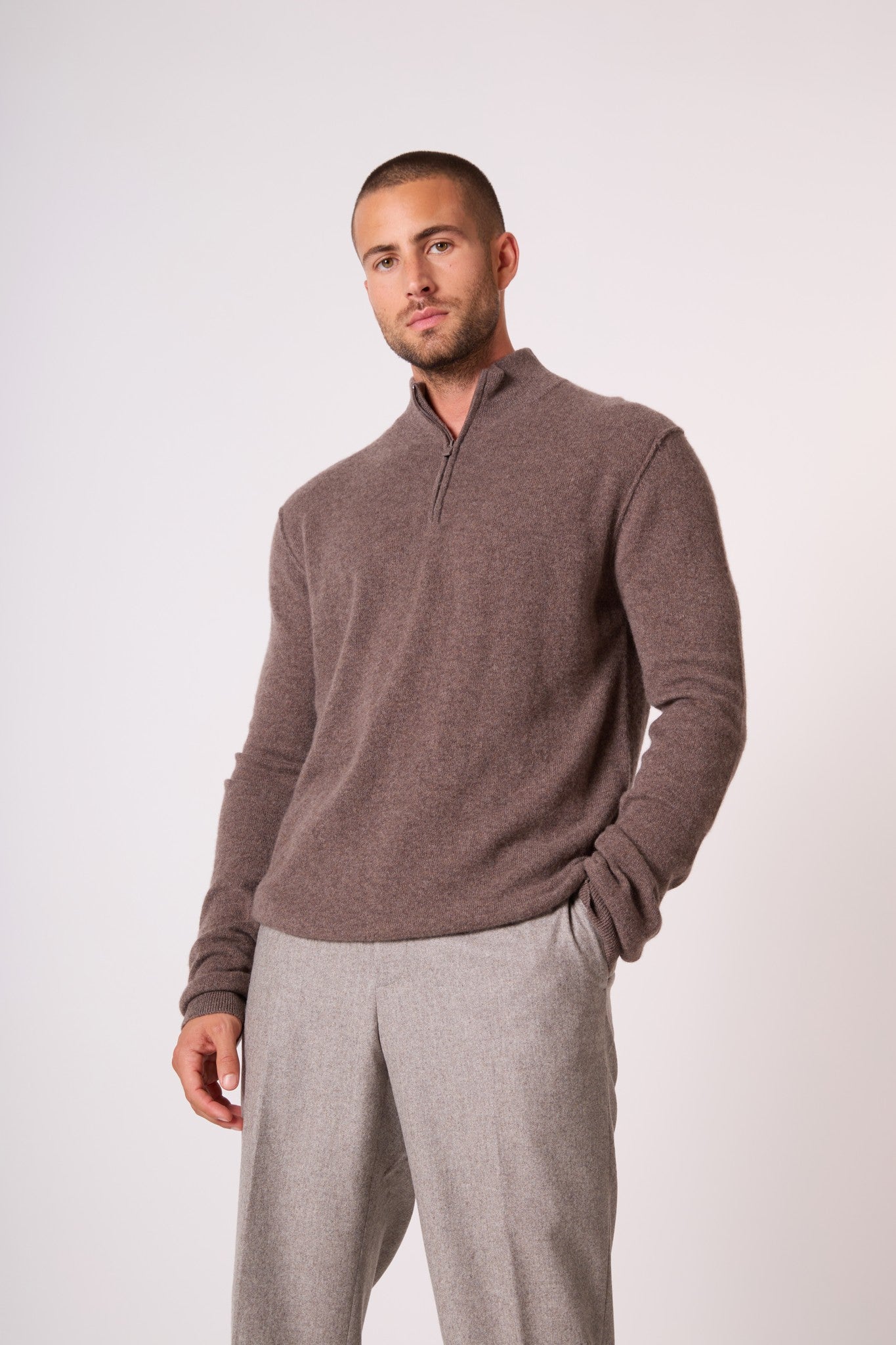 lucas pull camionneur taupe chiné 100% cachemire