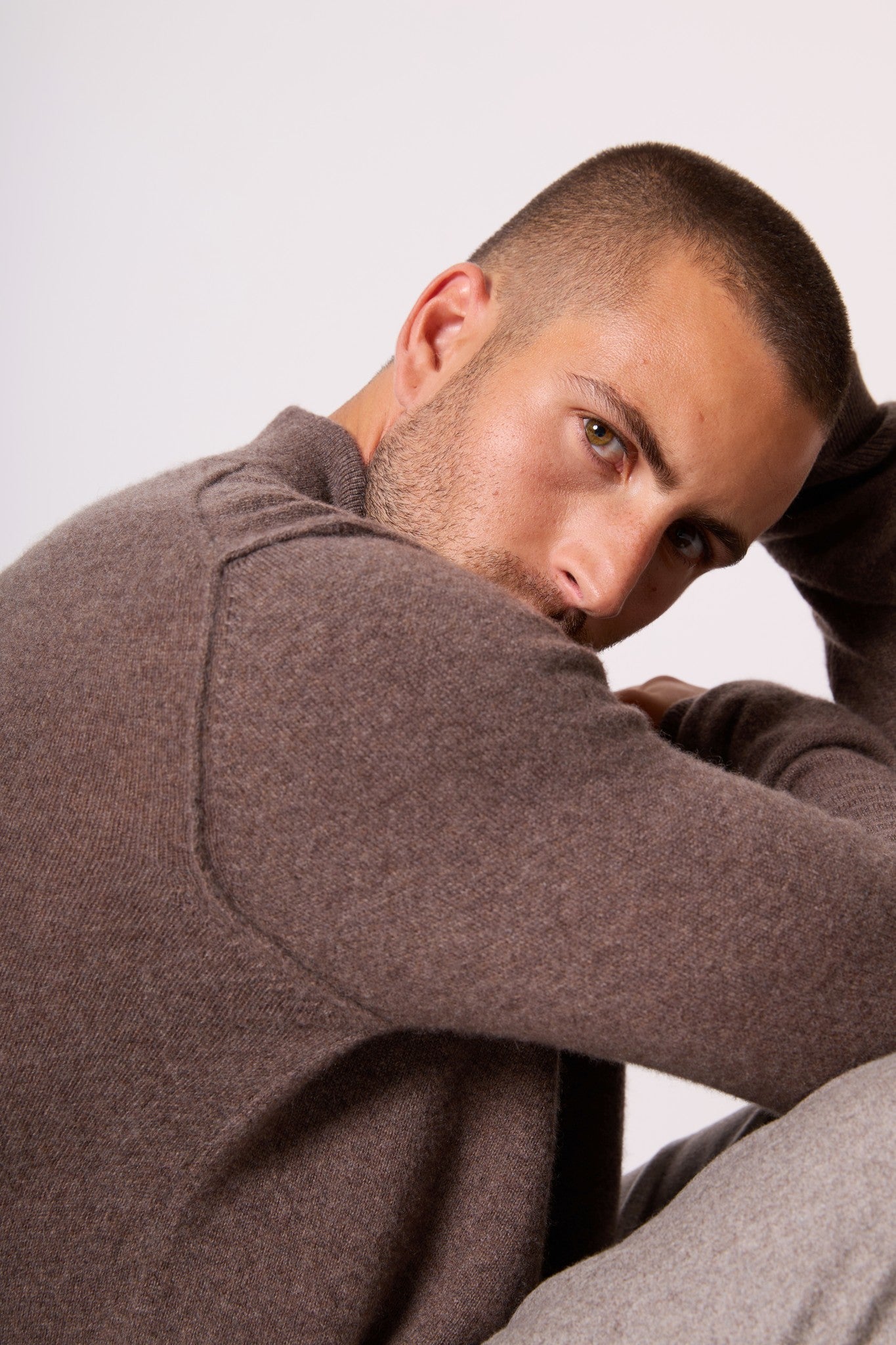 lucas pull camionneur taupe chiné 100% cachemire