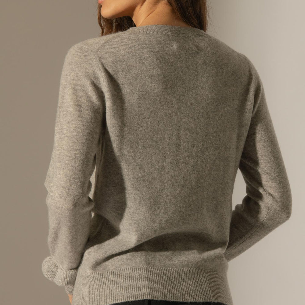 LUING pull col rond volants poignets nuage chiné 100% cachemire