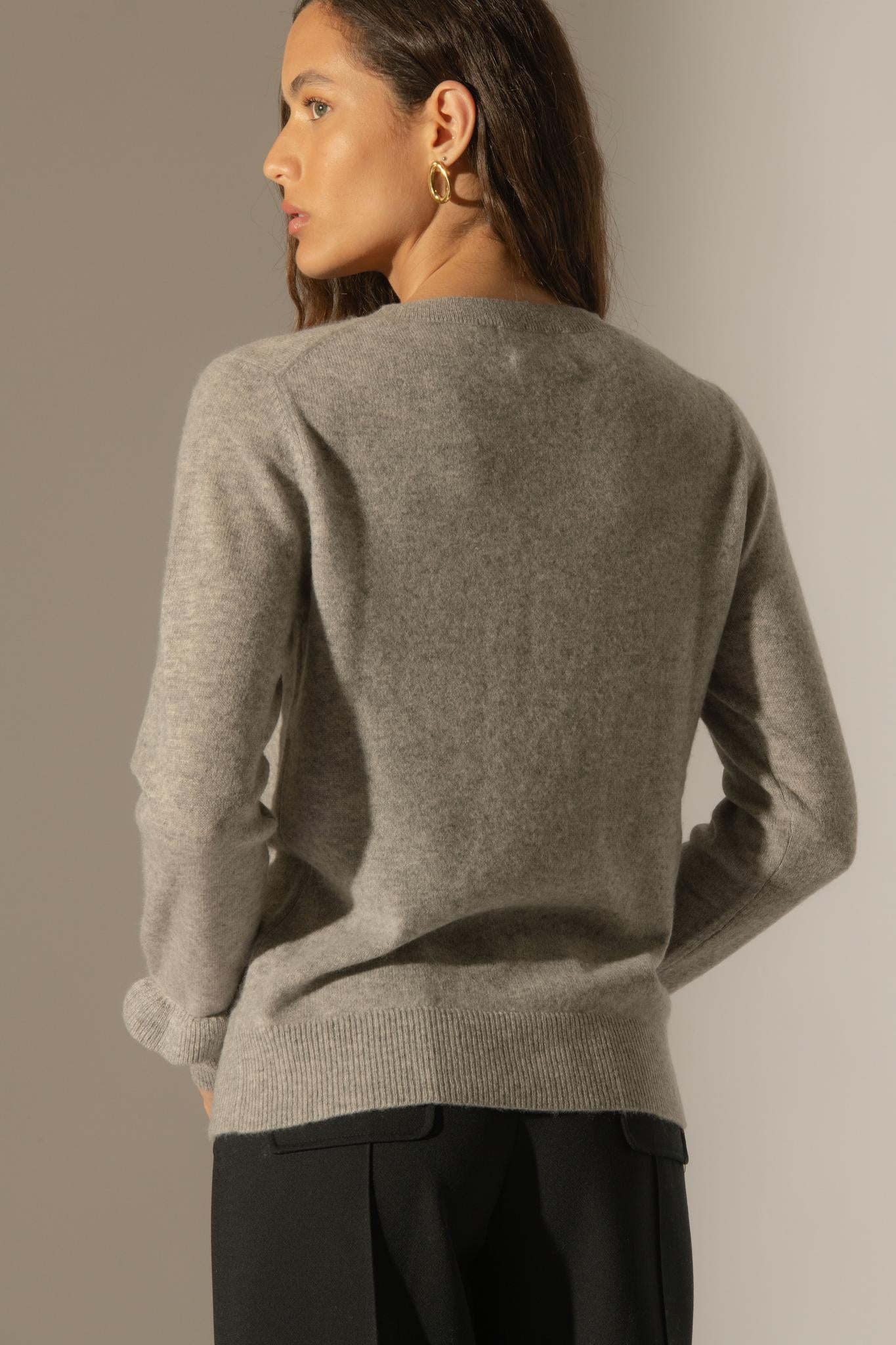 LUING pull col rond volants poignets nuage chiné 100% cachemire