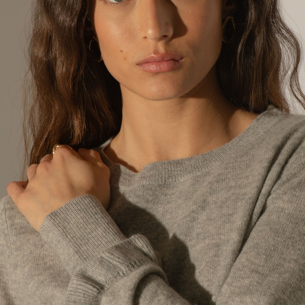 luing pull col rond volants poignets nuage chiné 100% cachemire