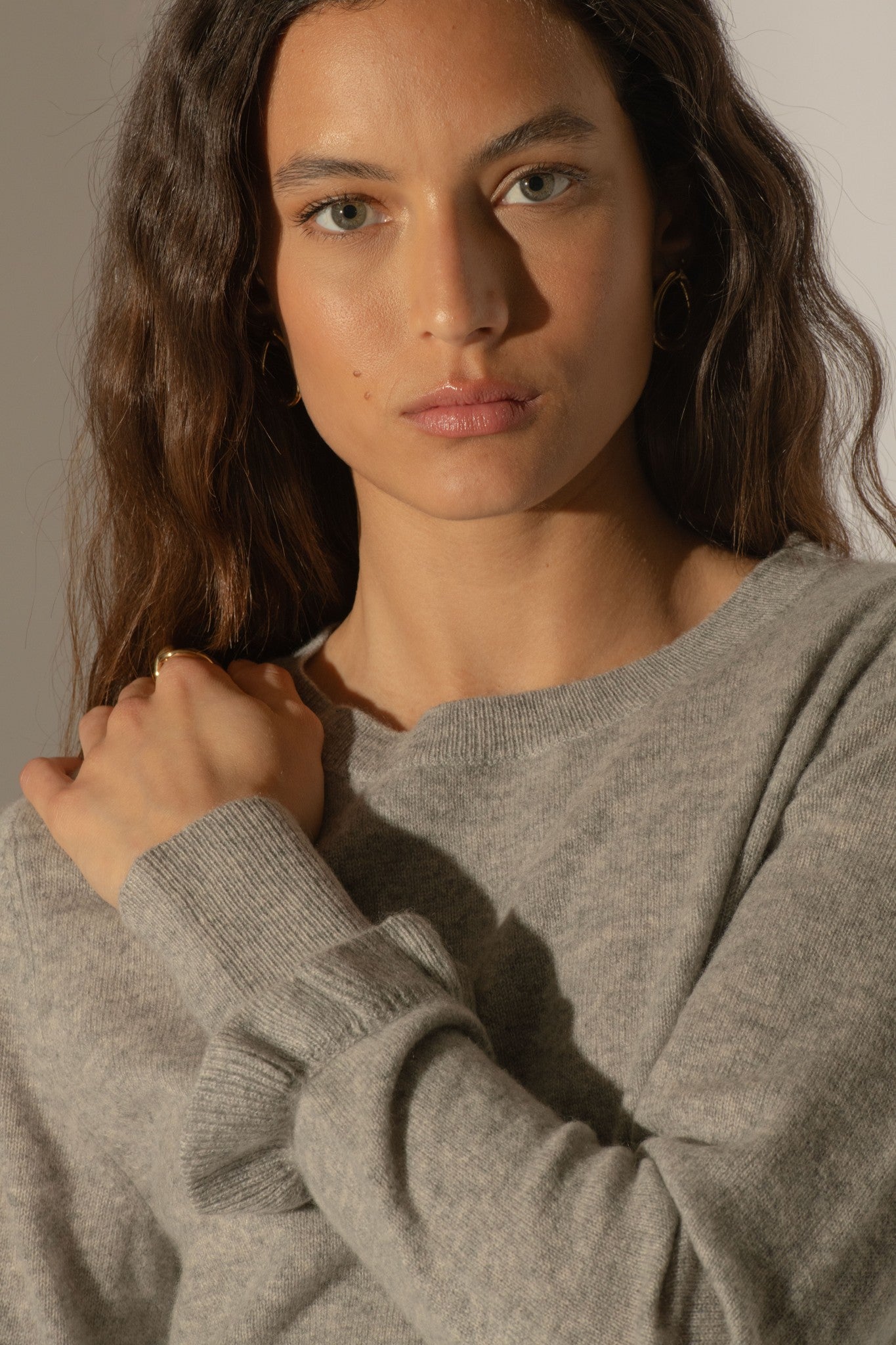 luing pull col rond volants poignets nuage chiné 100% cachemire