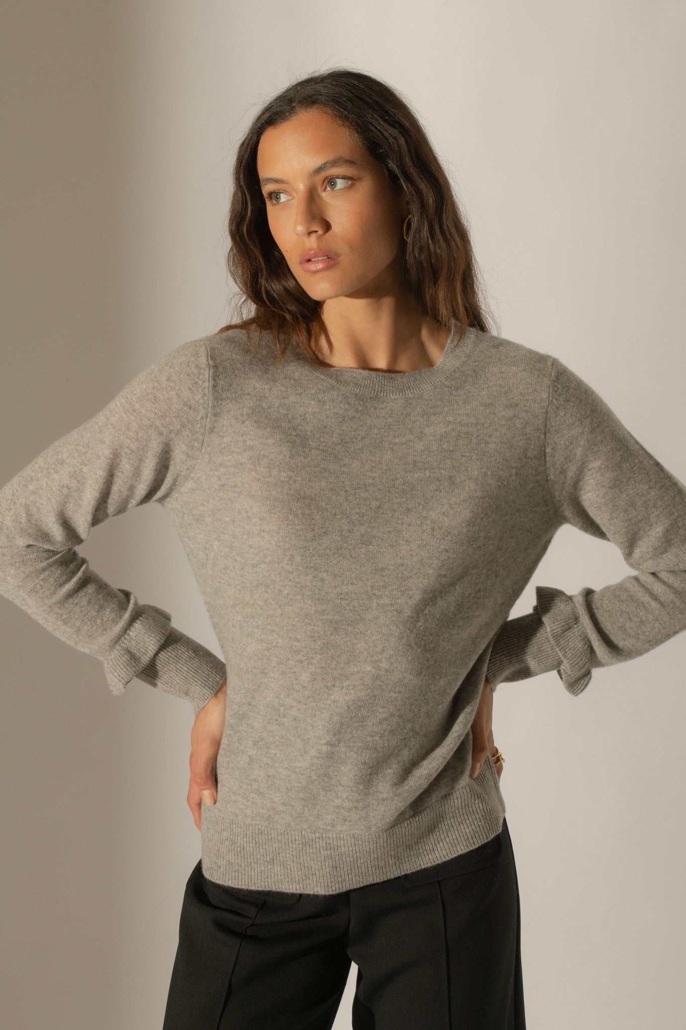 luing pull col rond volants poignets nuage chiné 100% cachemire