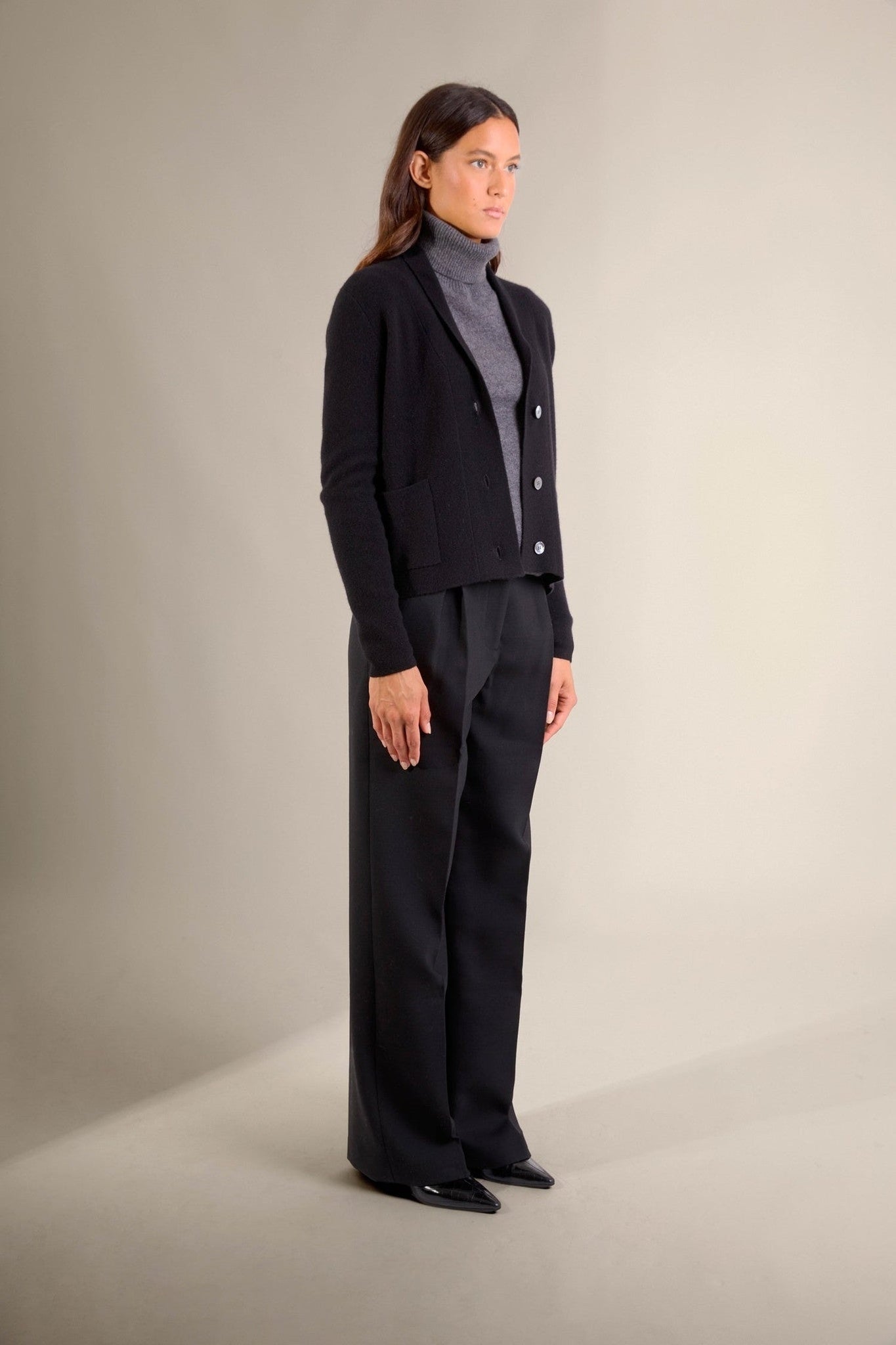 lumiviel veste boutonnée col châle noir 100% cachemire