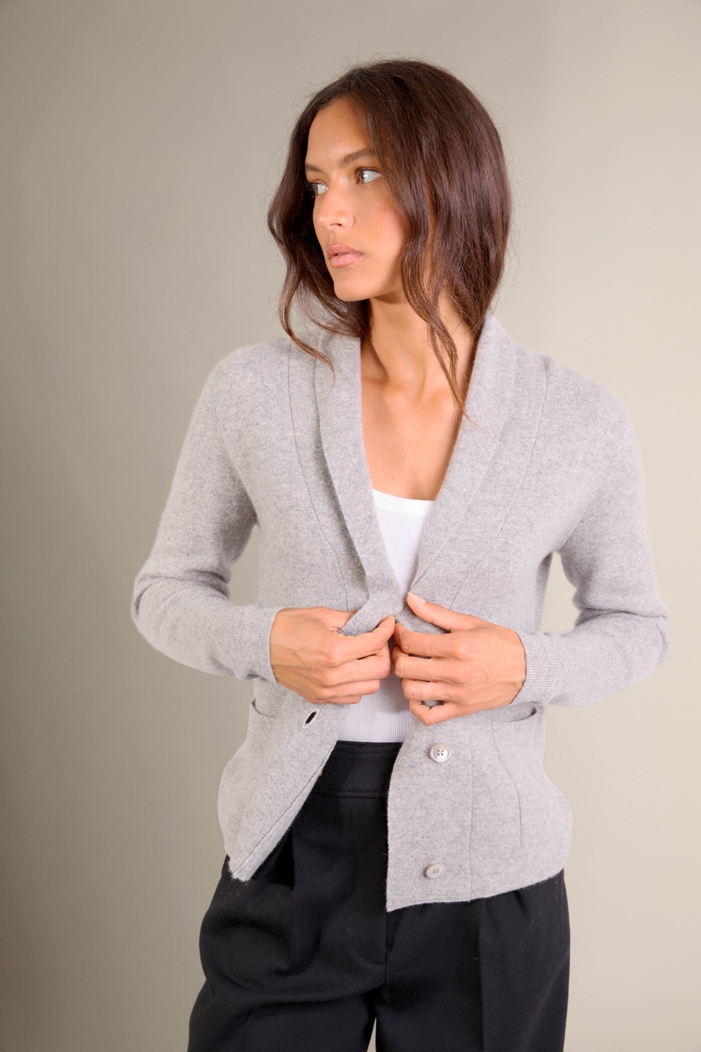 lumiviel veste boutonnée col châle nuage chiné 100% cachemire