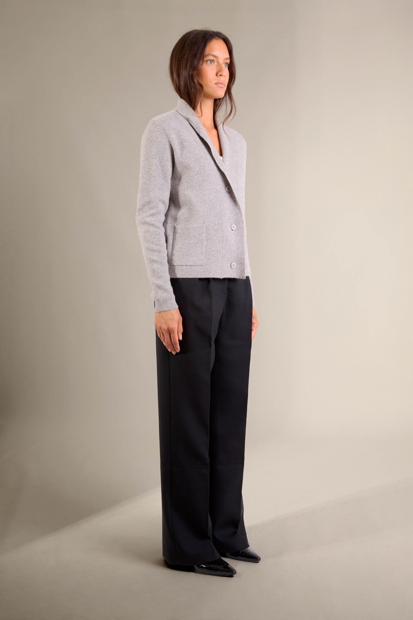 lumiviel veste boutonnée col châle nuage chiné 100% cachemire