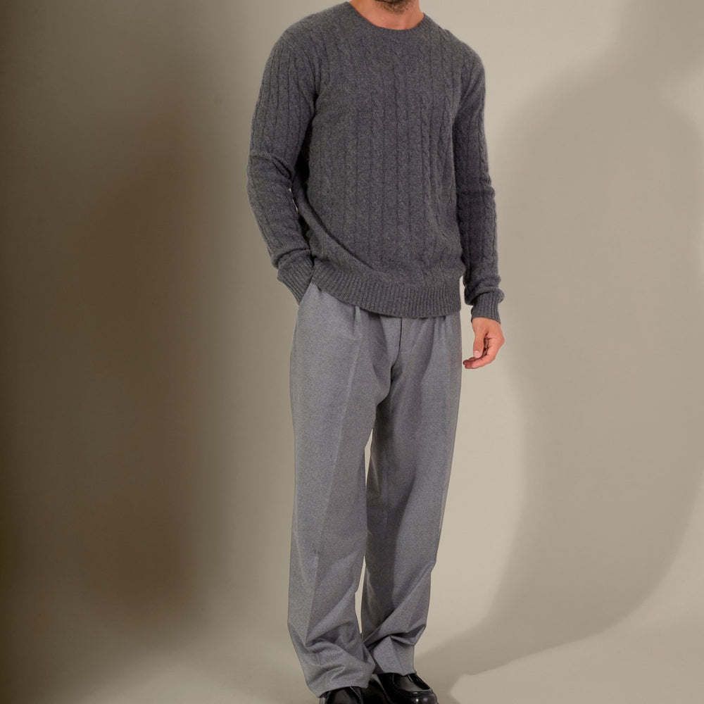 lunario pull col rond 4 fils anthracite chiné 100% cachemire