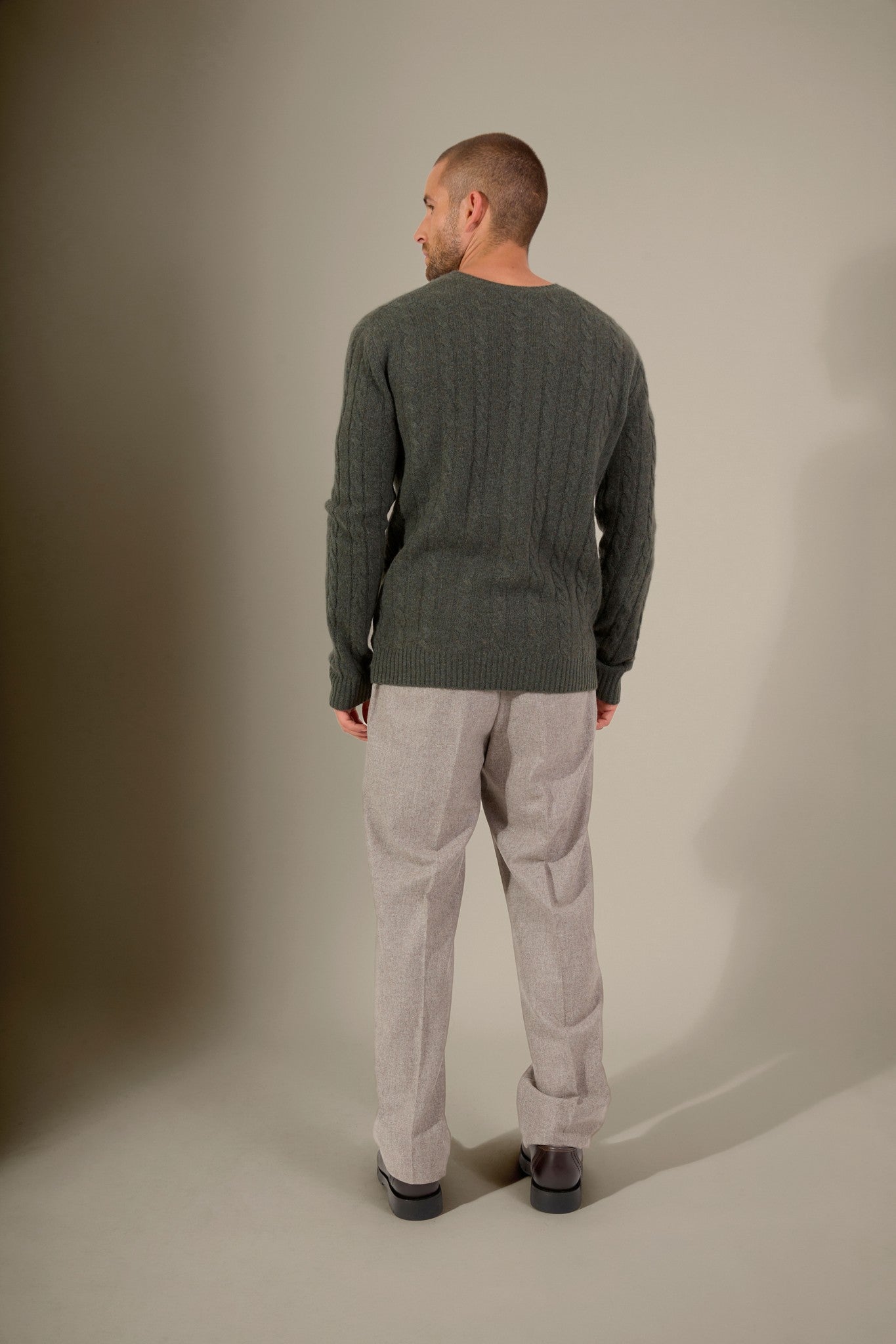 lunario pull col rond 4 fils kaki chiné 100% cachemire