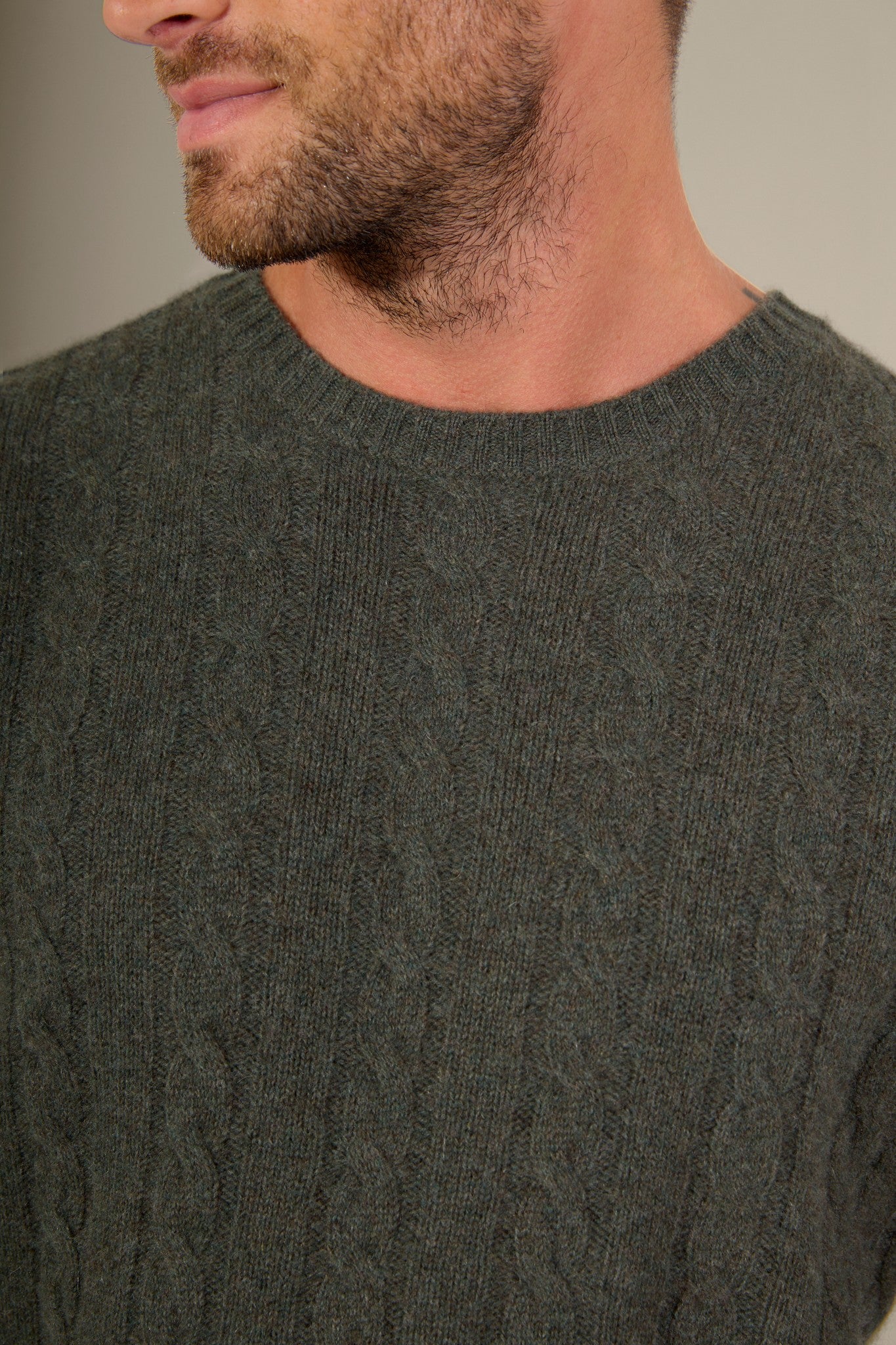 lunario pull col rond 4 fils kaki chiné 100% cachemire