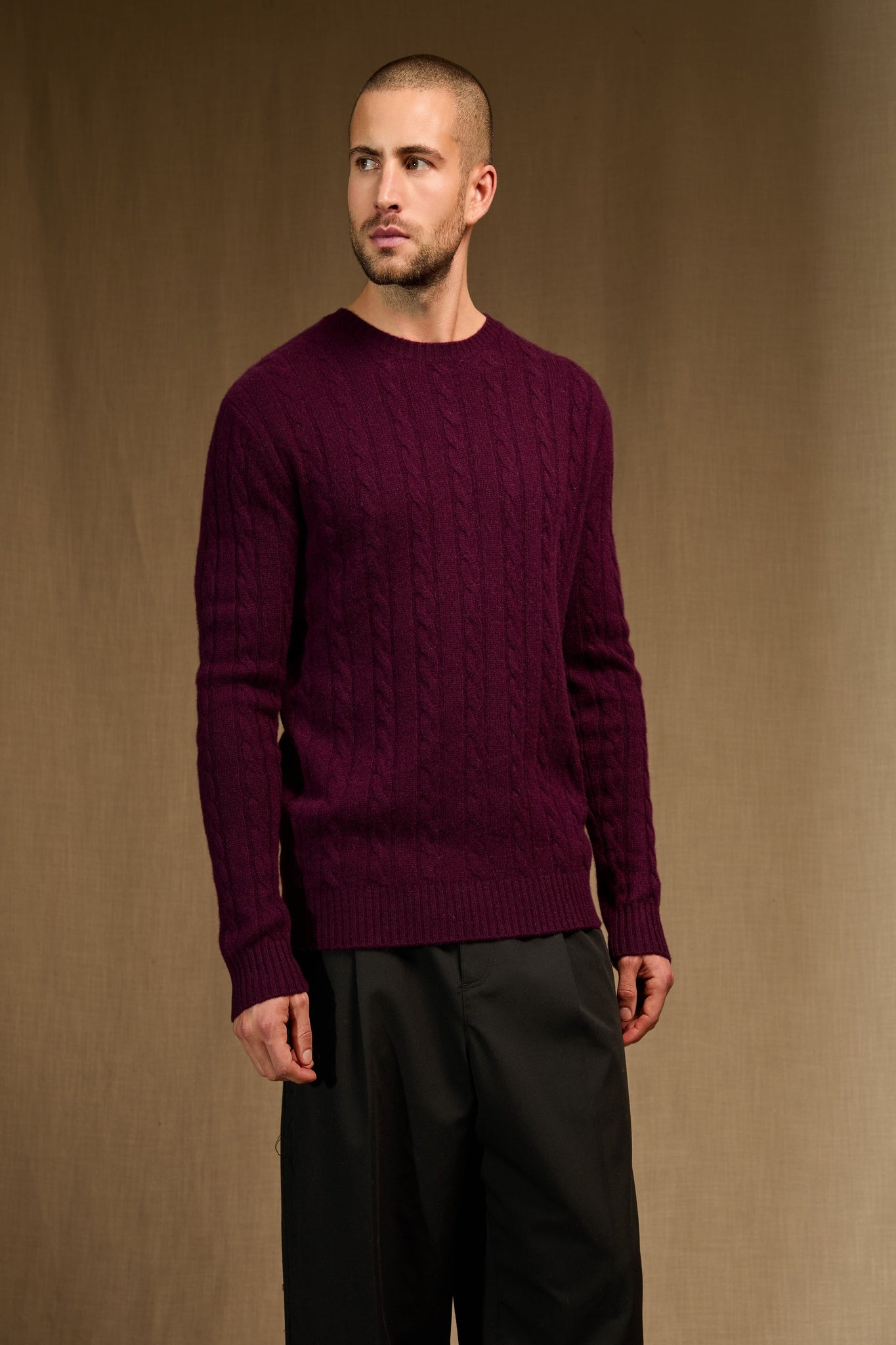 lunario pull col rond 4 fils mûre 100% cachemire