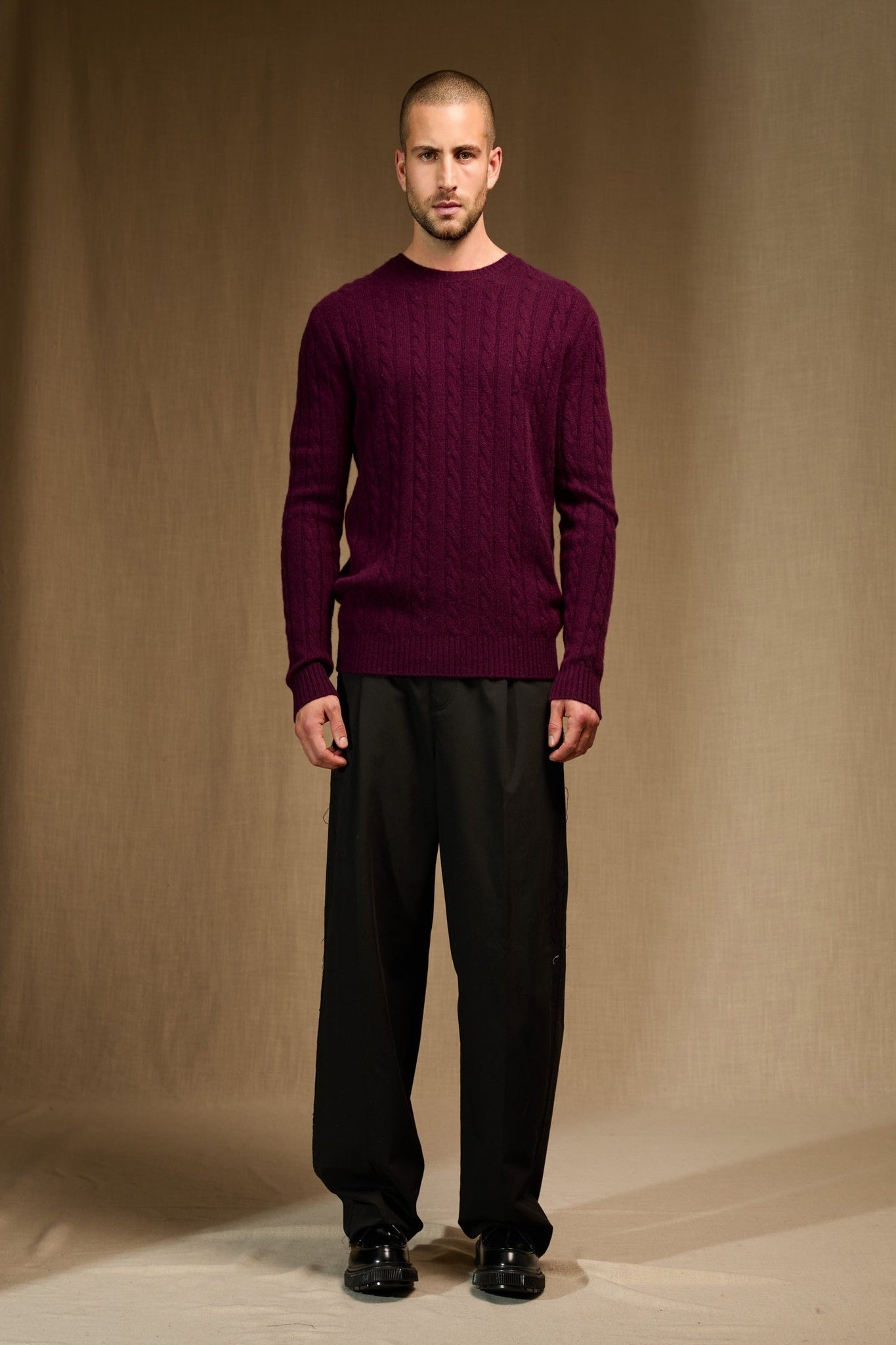 lunario pull col rond 4 fils mûre 100% cachemire