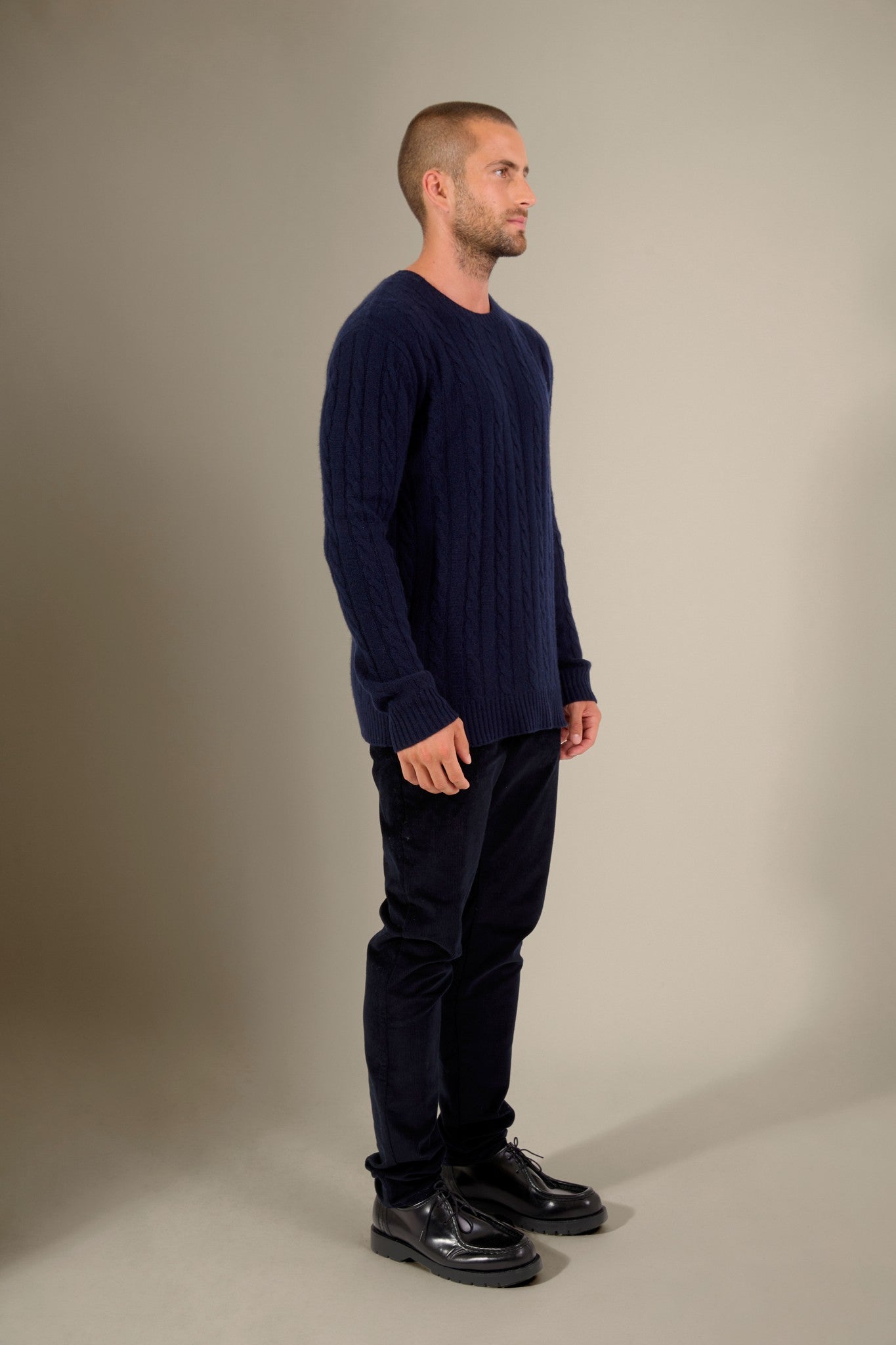 lunario pull col rond 4 fils navy 100% cachemire